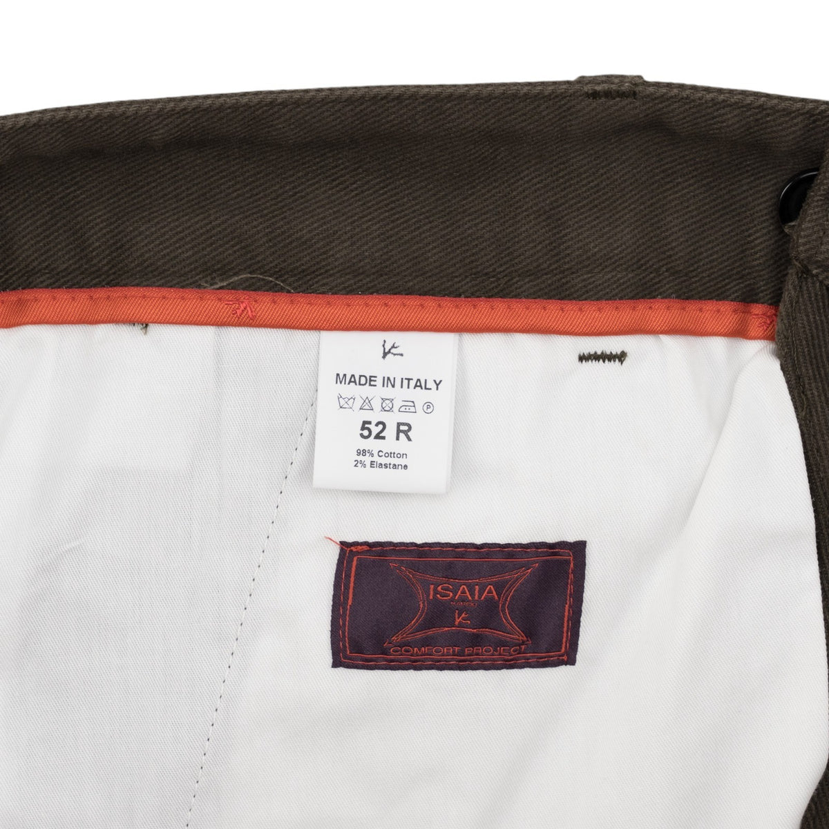 690$ ISAIA NAPOLI Dark Brown Chino Pant Cotton Regular Fit 36 US / 52 EU