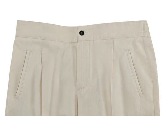 1750$ ISAIA NAPOLI Cream Tapered Elastic Band Cargo Pant Wool 32 US / 48 EU R