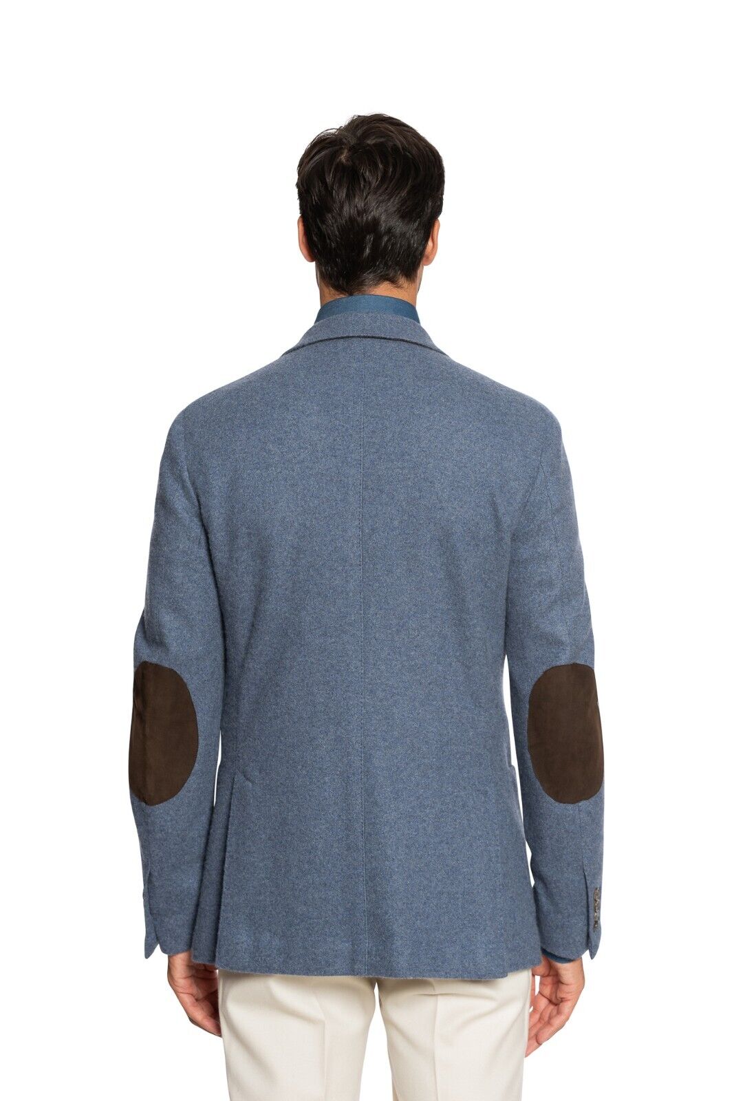 $2800 FEDELI CASHMERE Blue Blazer Jacket 100% Cashmere + Leather 38 US / 48 EU