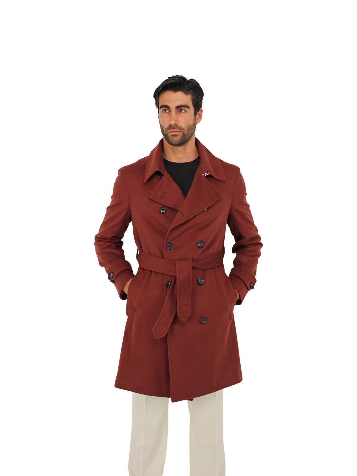 7.2K ISAIA NAPOLI Rust Double Breasted Trench Coat 100% Cashmere 38 US / 48 EU
