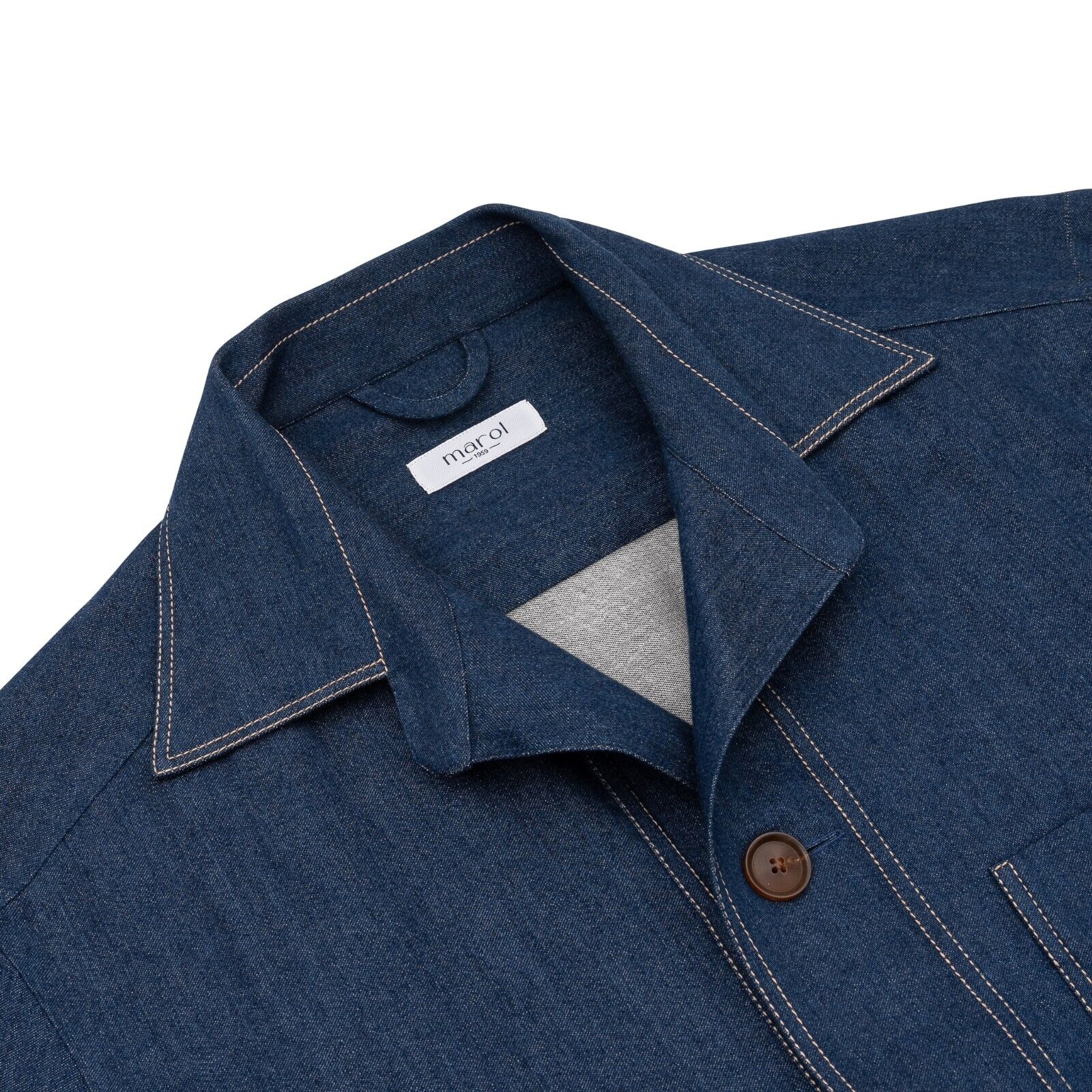 1400$ LUXURY MAROL BOLOGNA Japan Denim Safari Jacket Shirt Blue Cotton 15.5 - 39