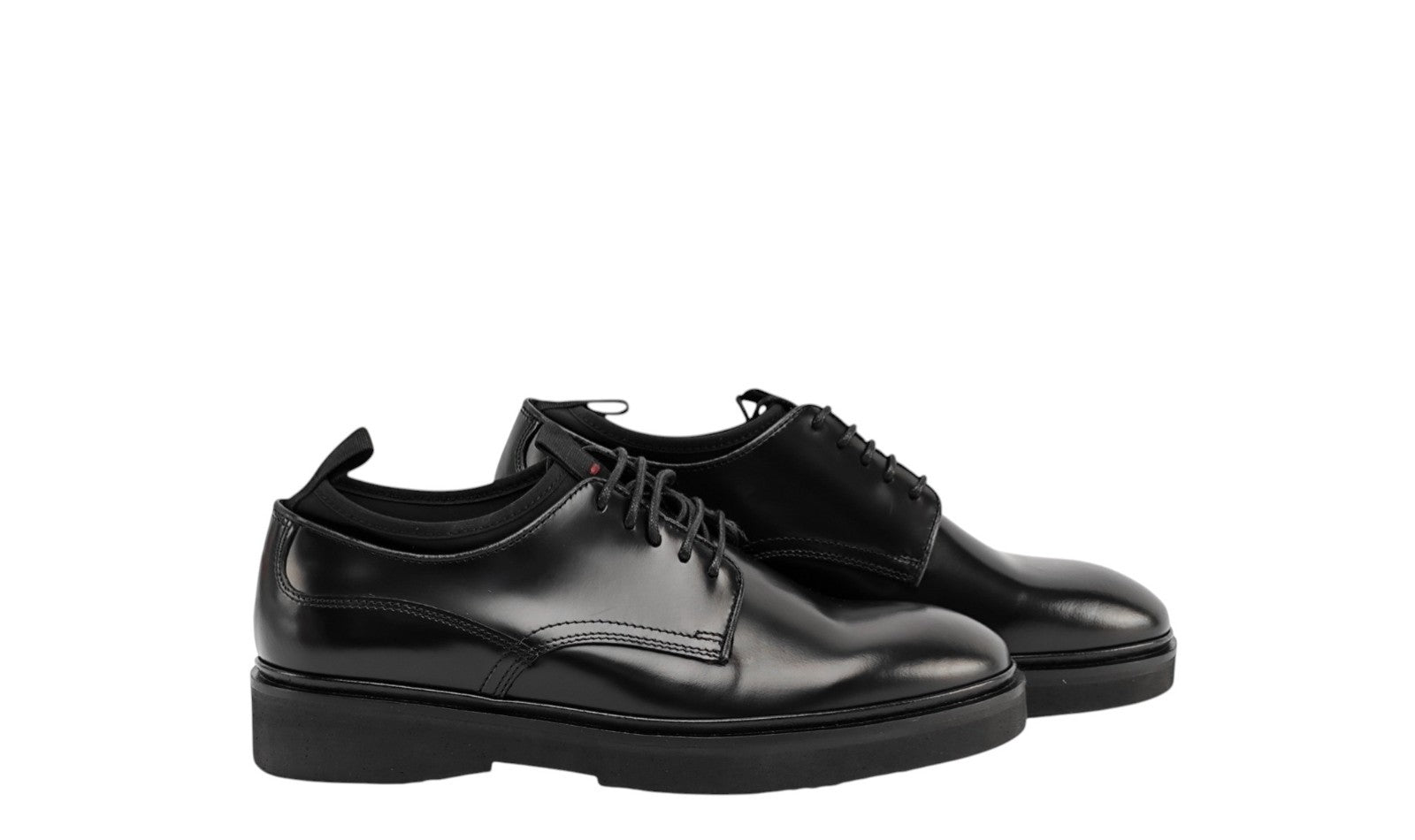 $1150 TESTONI BOLOGNA Derby Shoes Black Brush Off Calf & Neoprene