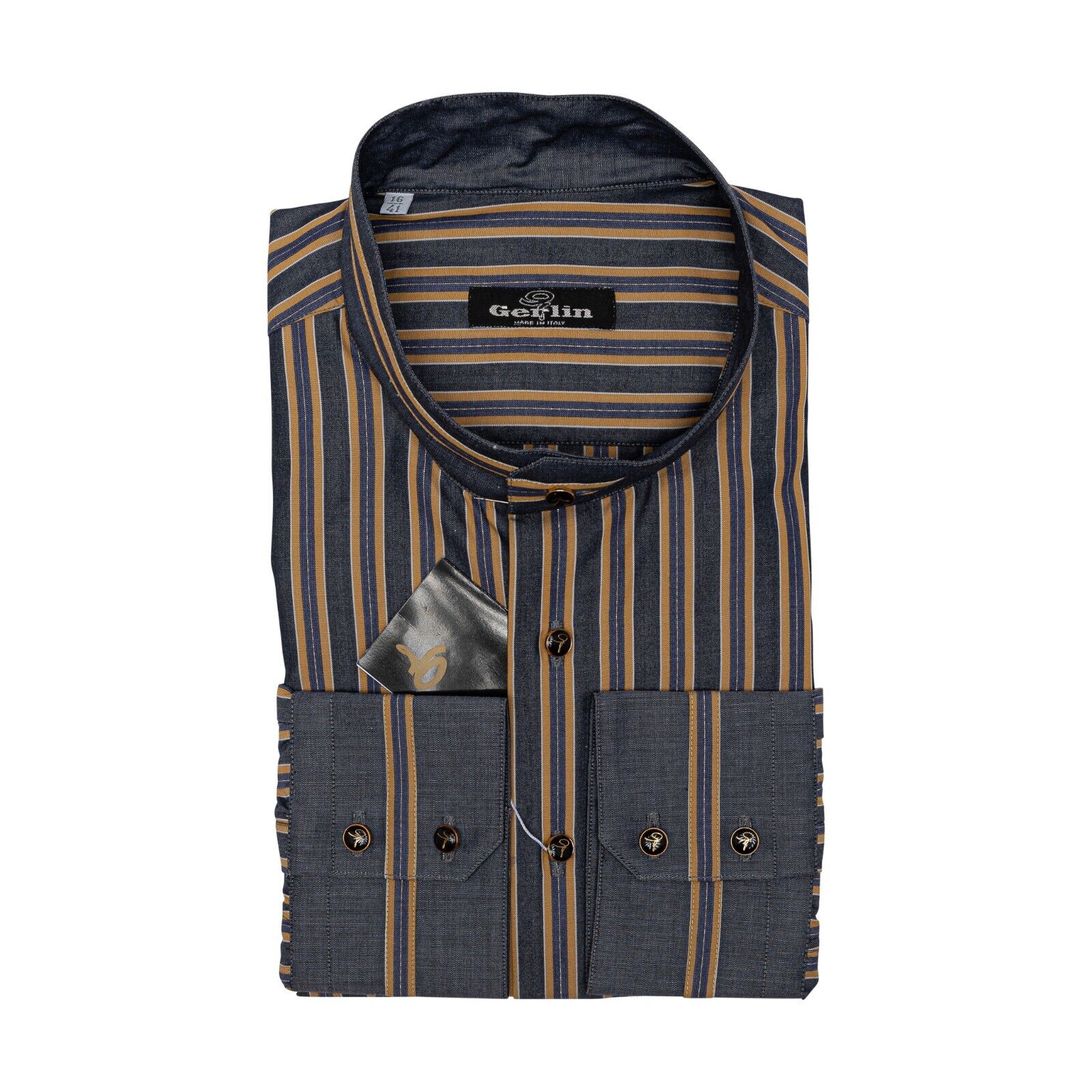 690$ LUXURY GERLIN Shirt Korean Gray LUREX Cotton 16 - 41 9V BIJAN