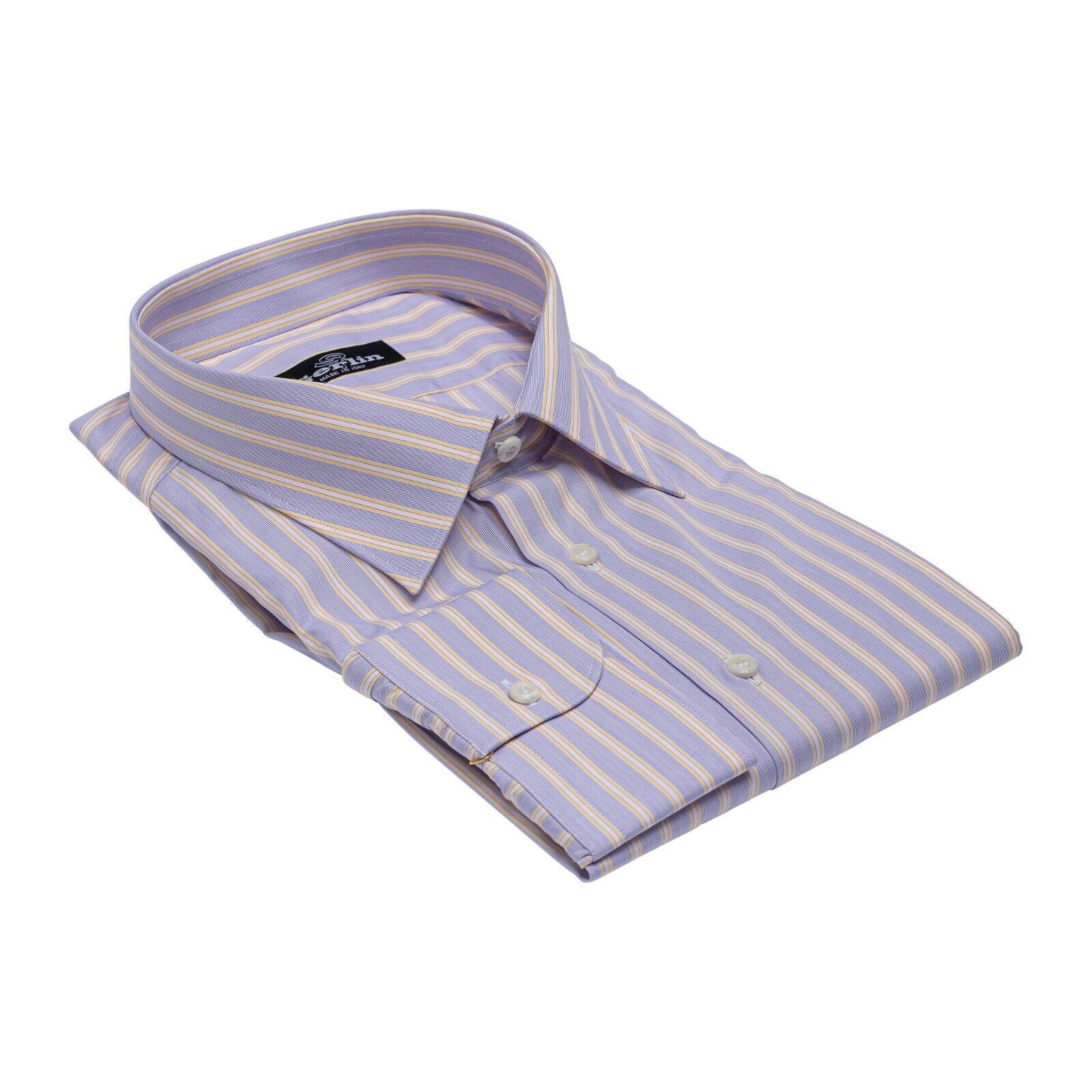 690$ ITALIAN LUXURY GERLIN Shirt Violet Striped Cotton 3AC ZILLI