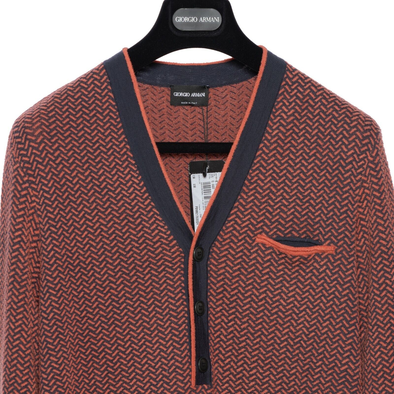 950$ GIORGIO ARMANI Sweater Cardigan Wool Blend Jacquard Geometric 40 US / 50 EU