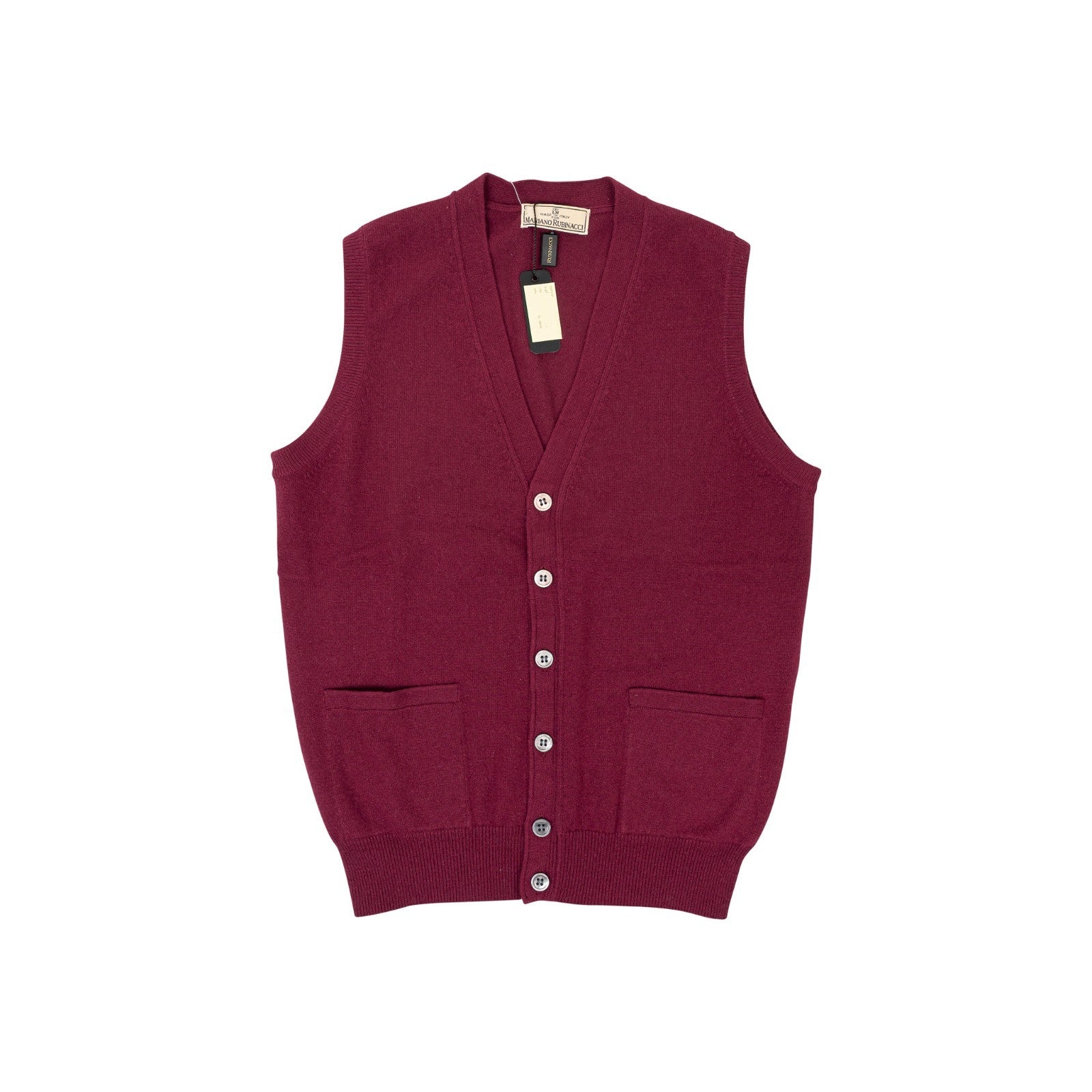 590$ RUBINACCI NAPOLI Burgundy Cardigan Vest Gilet 100% Soft Cashmere Size S