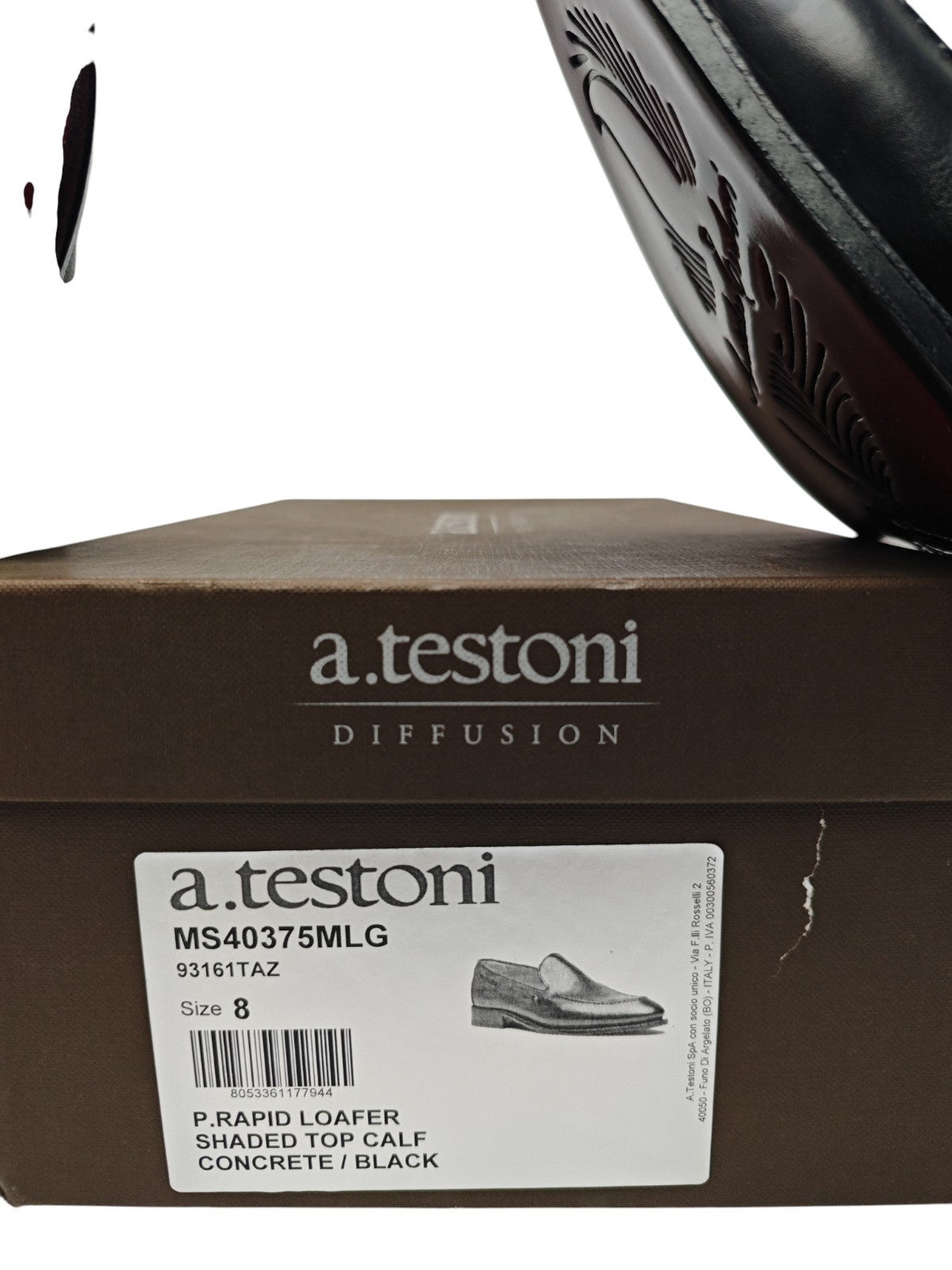1350$ TESTONI "Piuma" Loafer Shaded Calf Concrete / Black 8 UK / 9 US / 42 IT