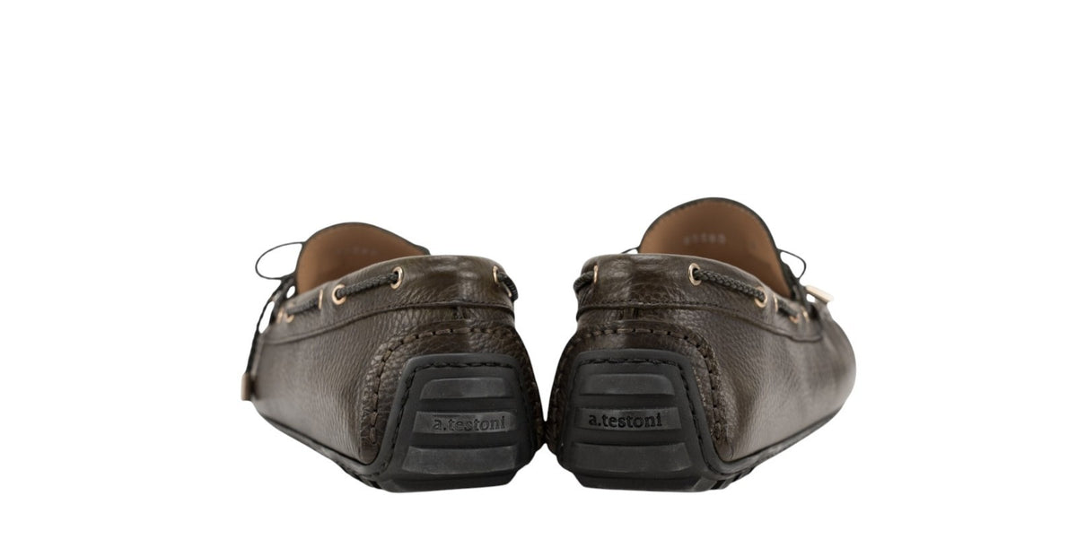 1200$ TESTONI Driver Loafer Shoes Karibu Calf Army + Gold 8 UK / 9 US / 42 IT