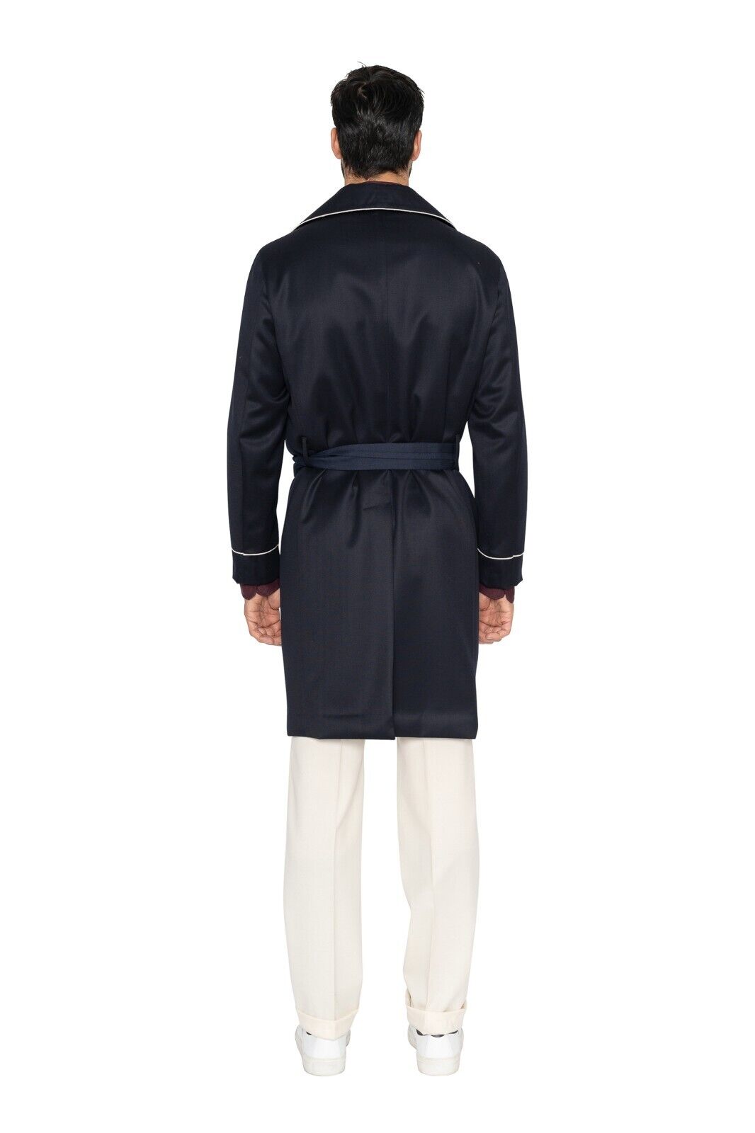 $1100 EIDOS by ISAIA NAPOLI Blue Trench Coat Bicolor Belted Wool 38 US / 48 EU