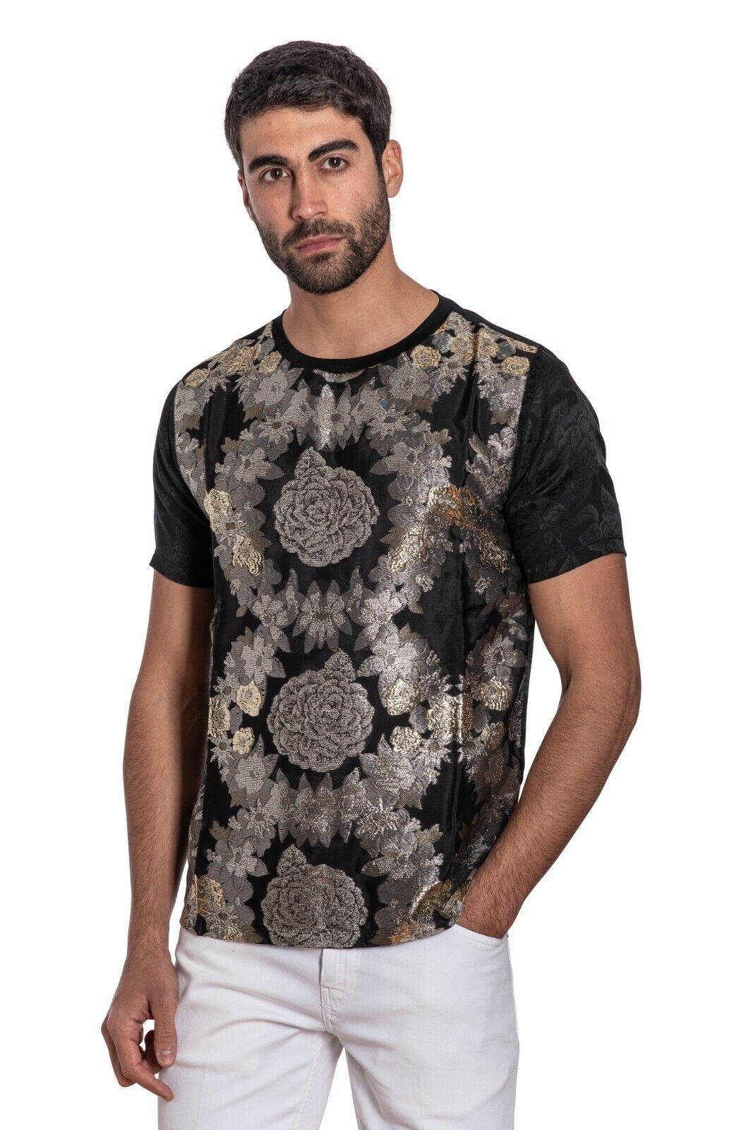 LUXURY 2900$ GERLIN T-Shirt REAL GOLD THREADS 24 karat 100% Silk - ZILLI