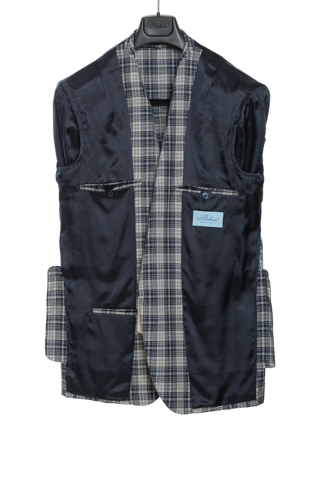 2240$ BELVEST Blue / Gray Sartorial Jacket Blazer Wool / Silk Checks Drop 8 Slim