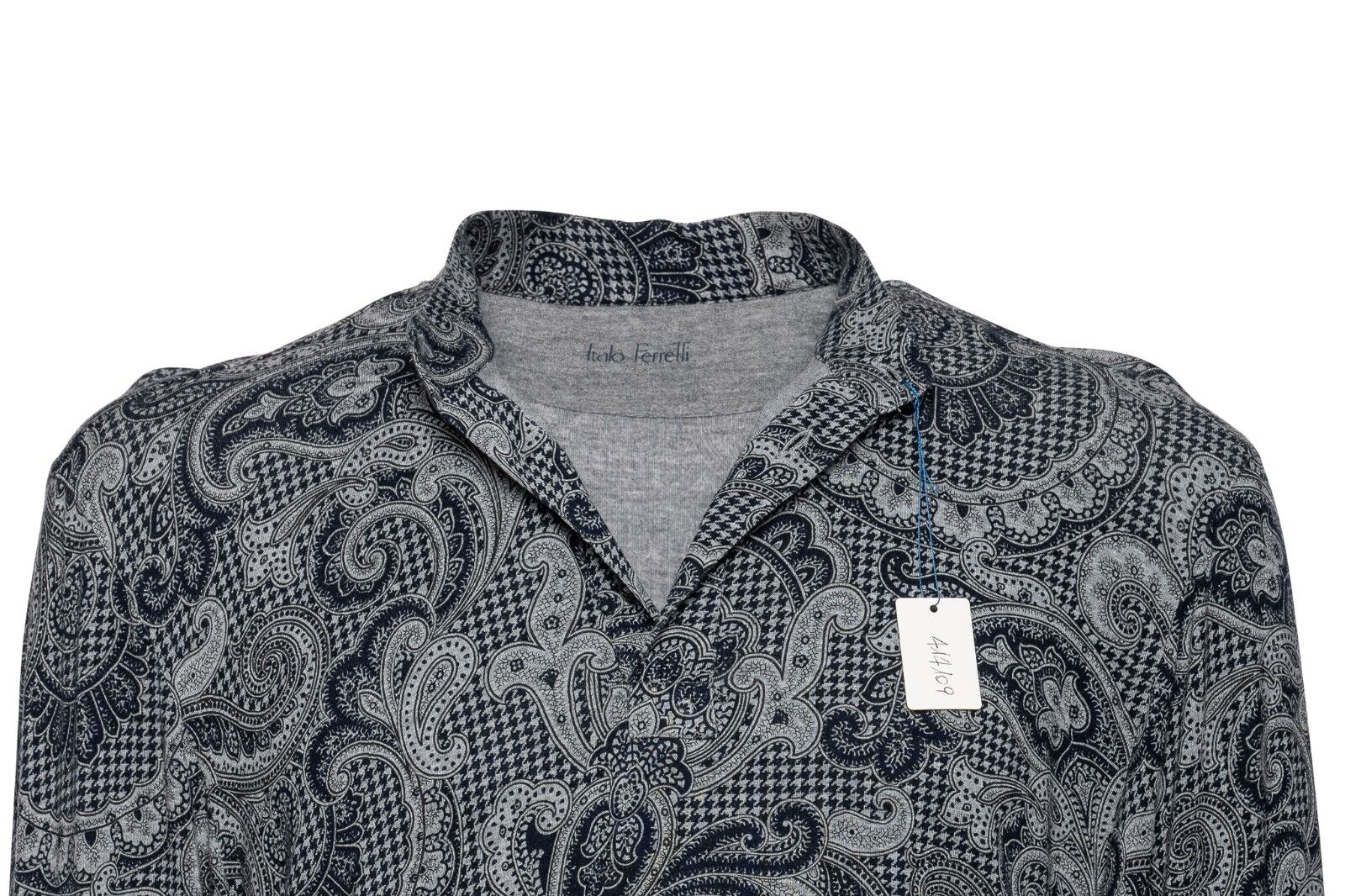 750$ ITALO FERRETTI Korean Polo Shirt "PAISLEY" Jersey STRETCH Size L BIJAN