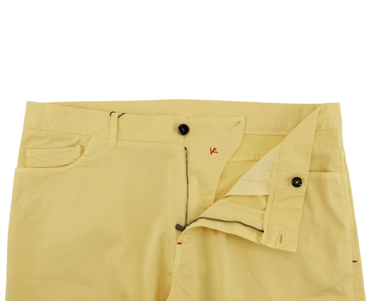 690$ ISAIA NAPOLI Yellow 5 Pockets Denim Pant Cotton Regular Fit 38 US / 54 EU