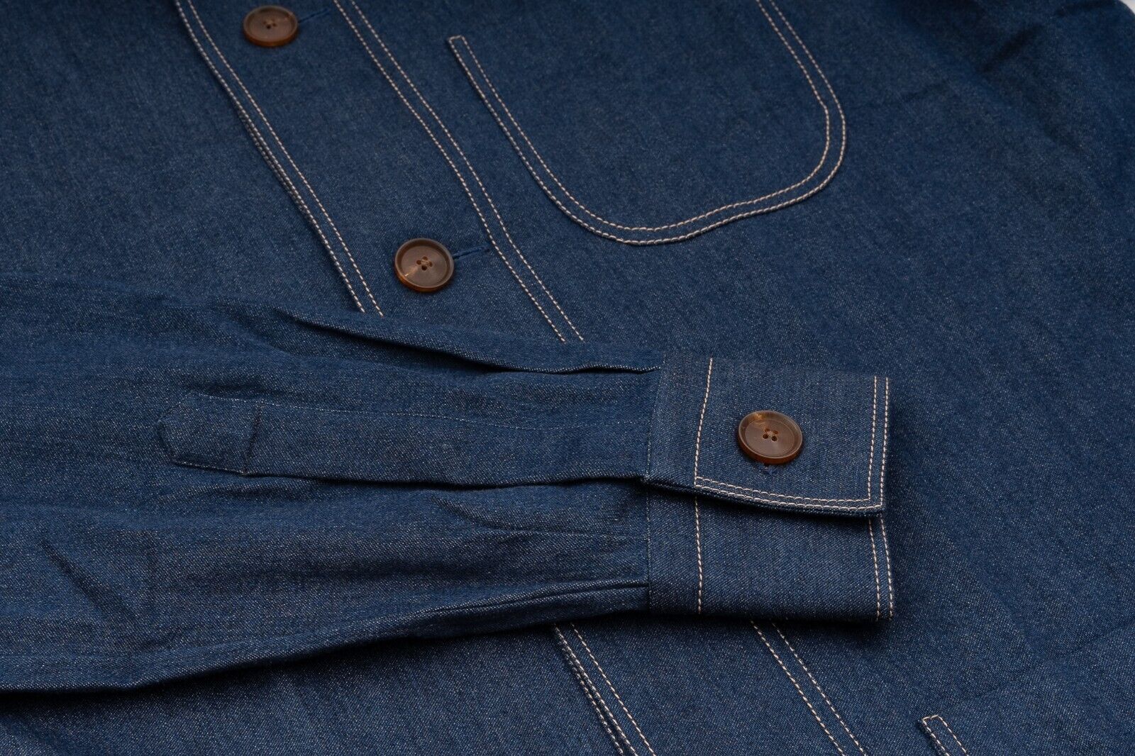 1400$ LUXURY MAROL BOLOGNA Japan Denim Safari Jacket Shirt Blue Cotton 15.5 - 39