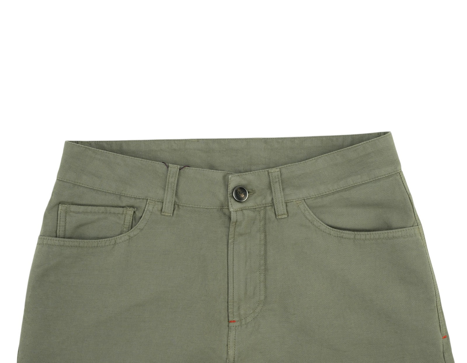 690$ ISAIA NAPOLI Olive Green 5 Pocket Trouser Pant Cotton Linen 32 US / 48 EU