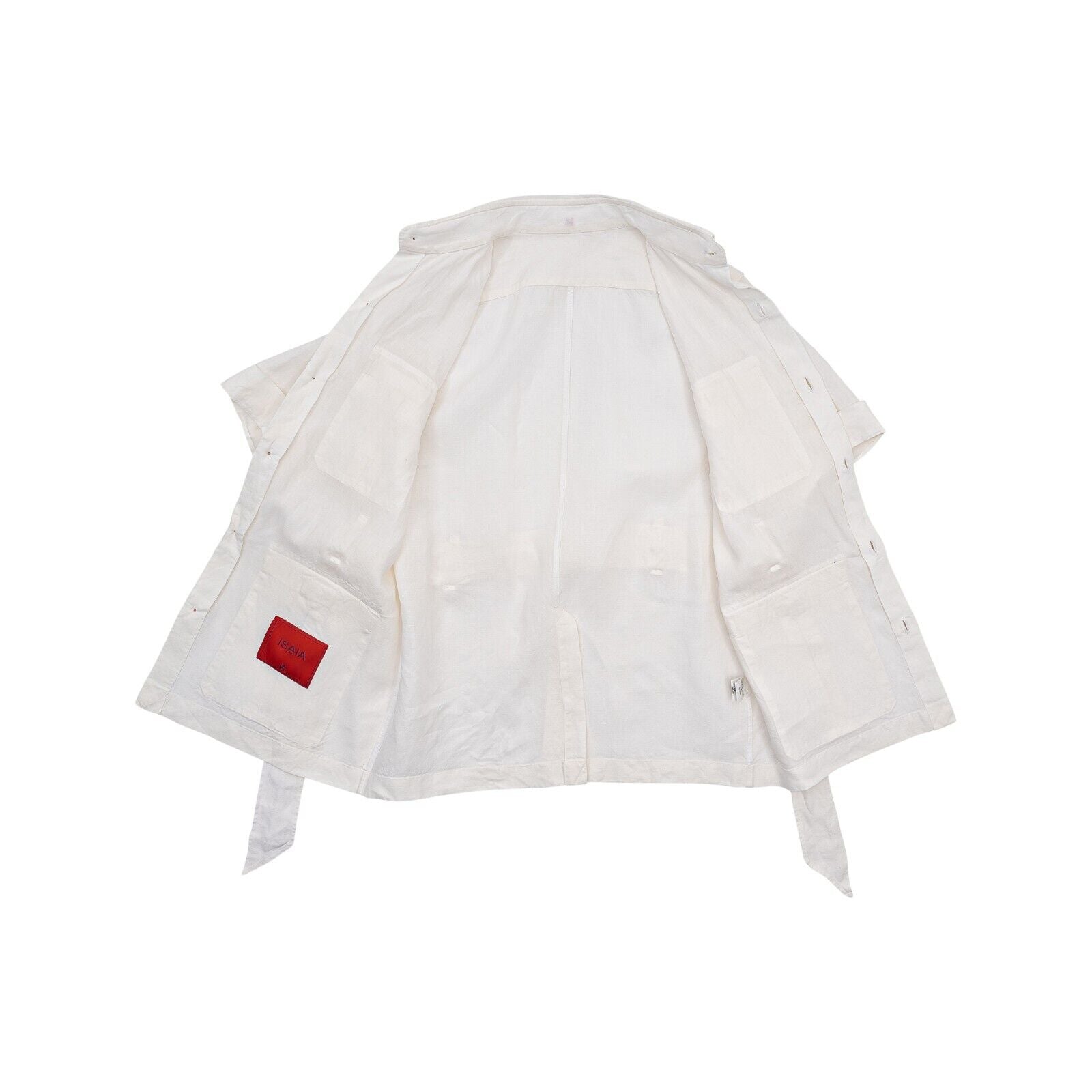 $2200 ISAIA NAPOLI White Hand-Sewn Belted Safari Jacket 100% Linen XS