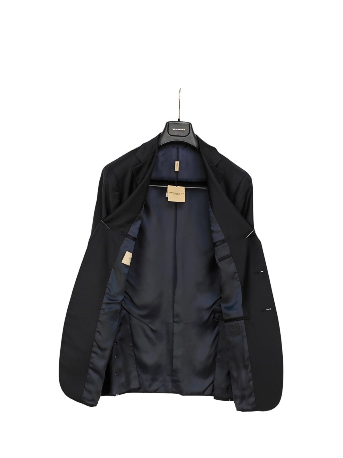 $1800 BURBERRY LONDON Black Solid Suit Fine Wool 130's 38 US / 48 EU 7R