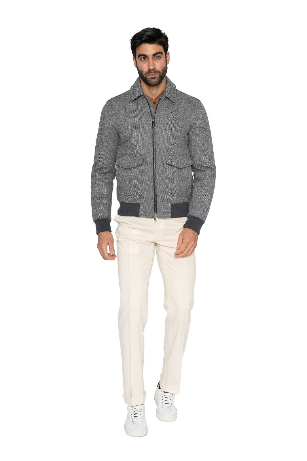 $1300 EIDOS by ISAIA NAPOLI Gray Bomber Jacket Wool Cashmere 38 US / 48 EU Slim