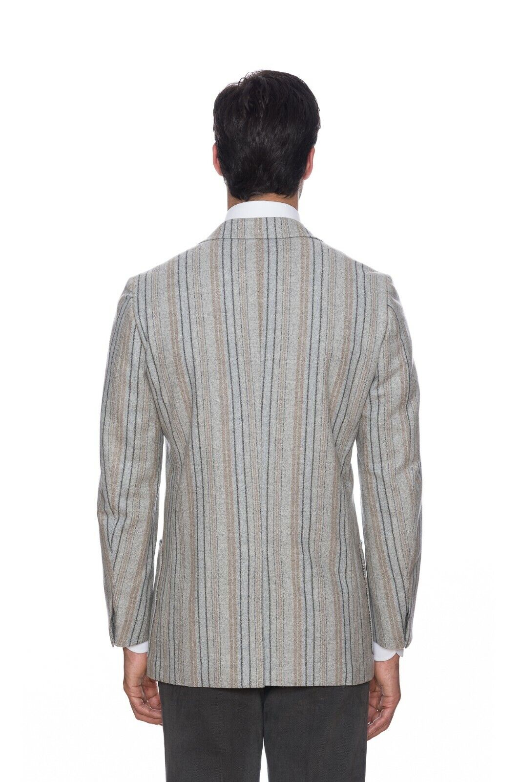 $1890 D'AVENZA Light Gray Cashmere Wool Striped Jacket Sewn in Italy 38 US 48 EU