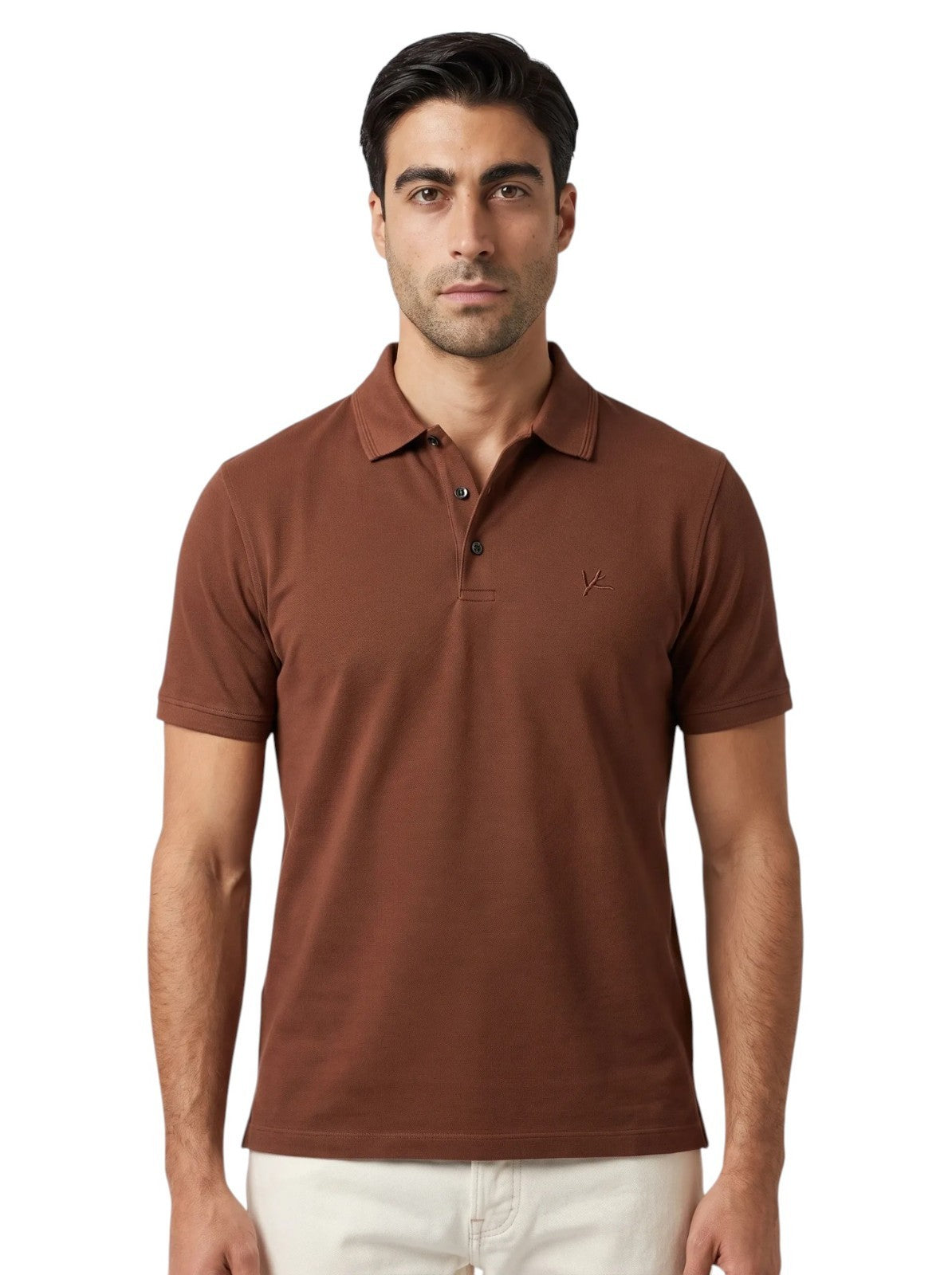 575$ ISAIA NAPOLI Garment Dyed Cotton Piquet Short Sleeve Polo Brown Size M
