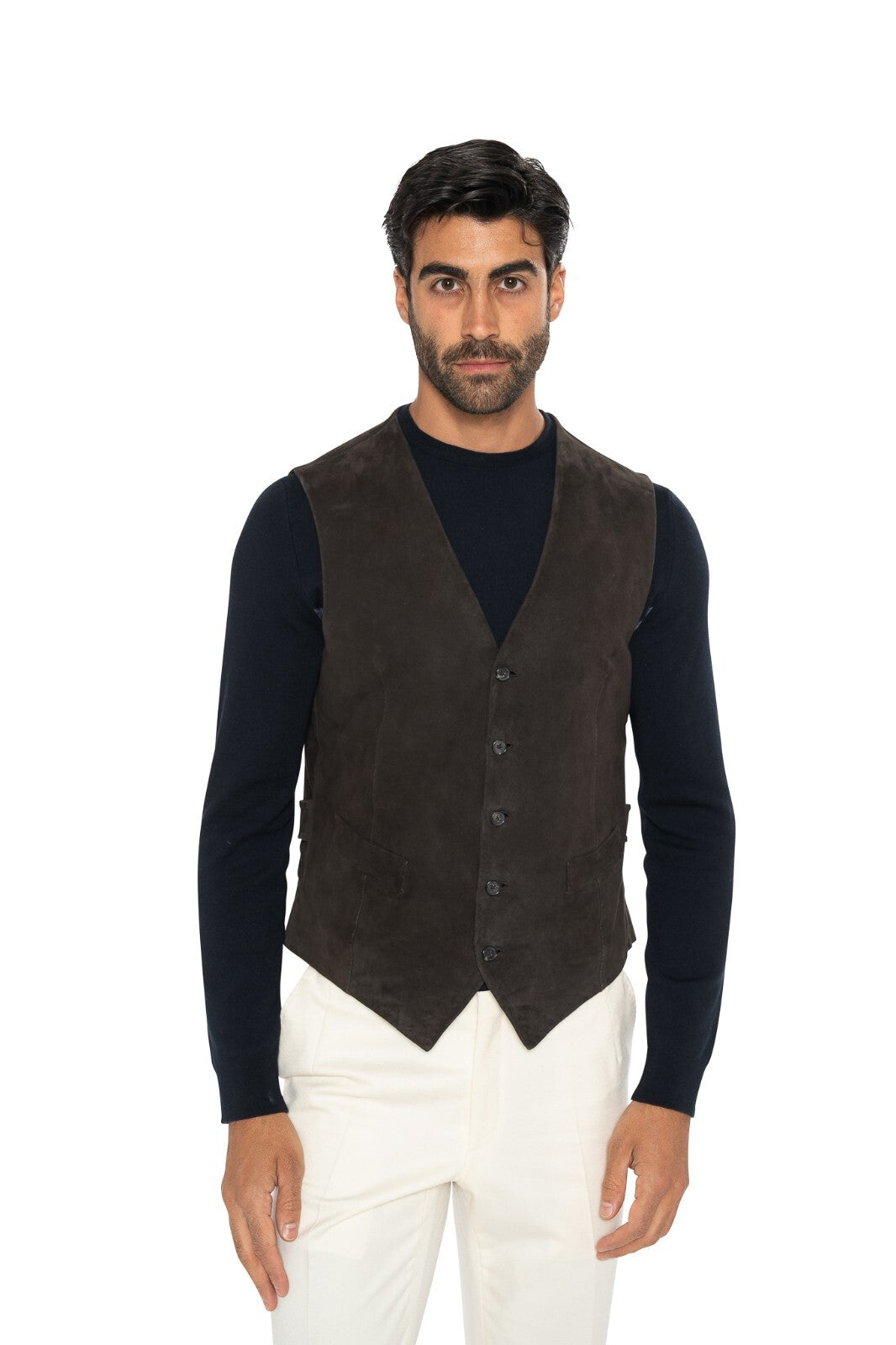 3500$ ISAIA NAPOLI Dark Brown Vest Jacket Suede Lambskin  40 US / 50 EU