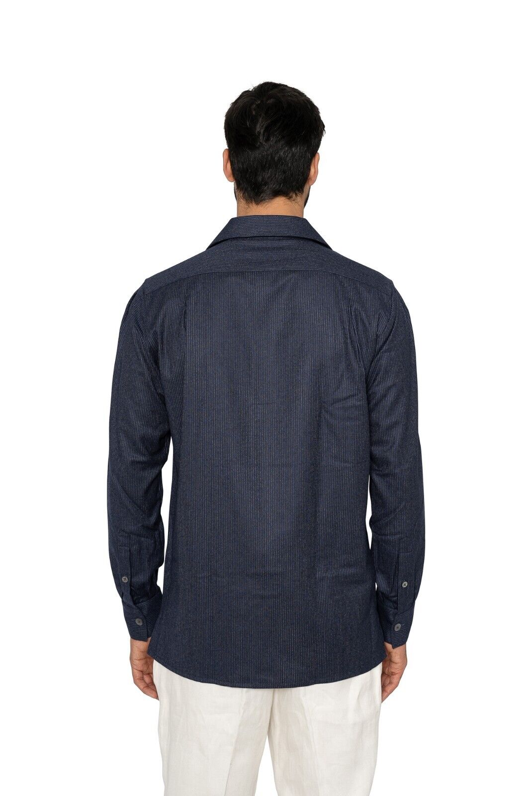 1400$ LUXURY MAROL BOLOGNA Hand-Sewn Shirt Blue LORO PIANA Wool 15.5 - 39