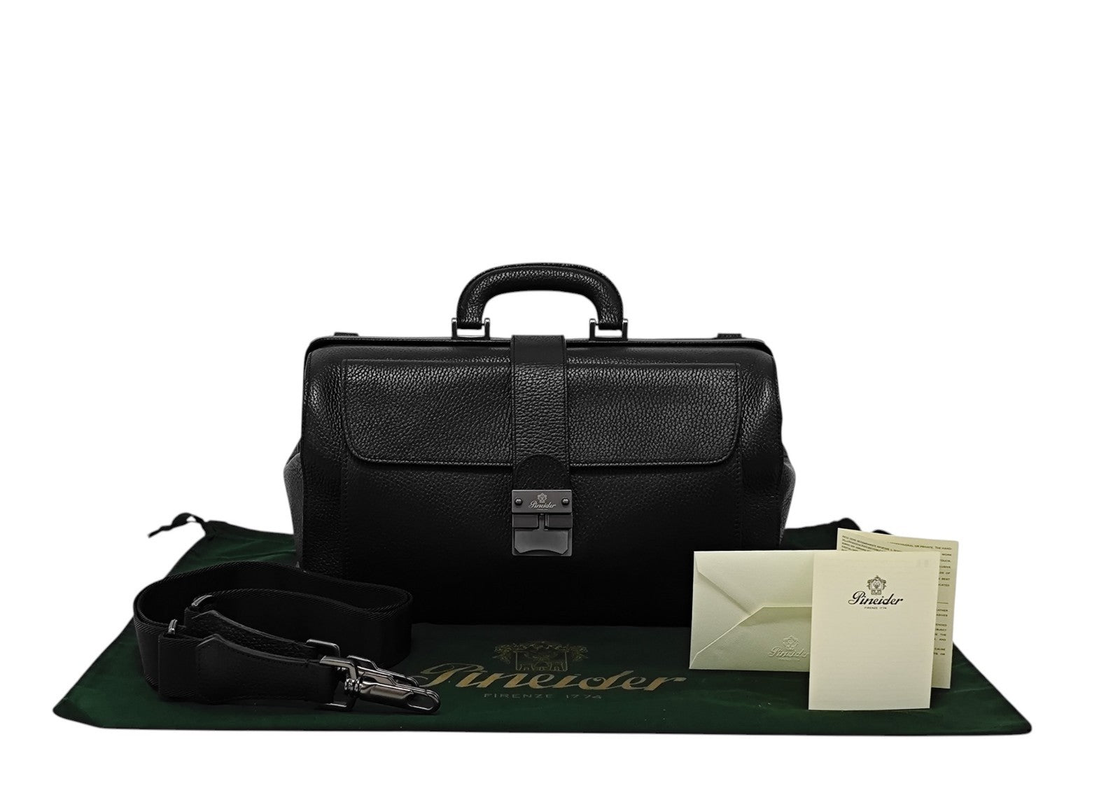 1450$ PINEIDER FIRENZE 1774 Grained Calf Work Doctor Bag Laptop Black