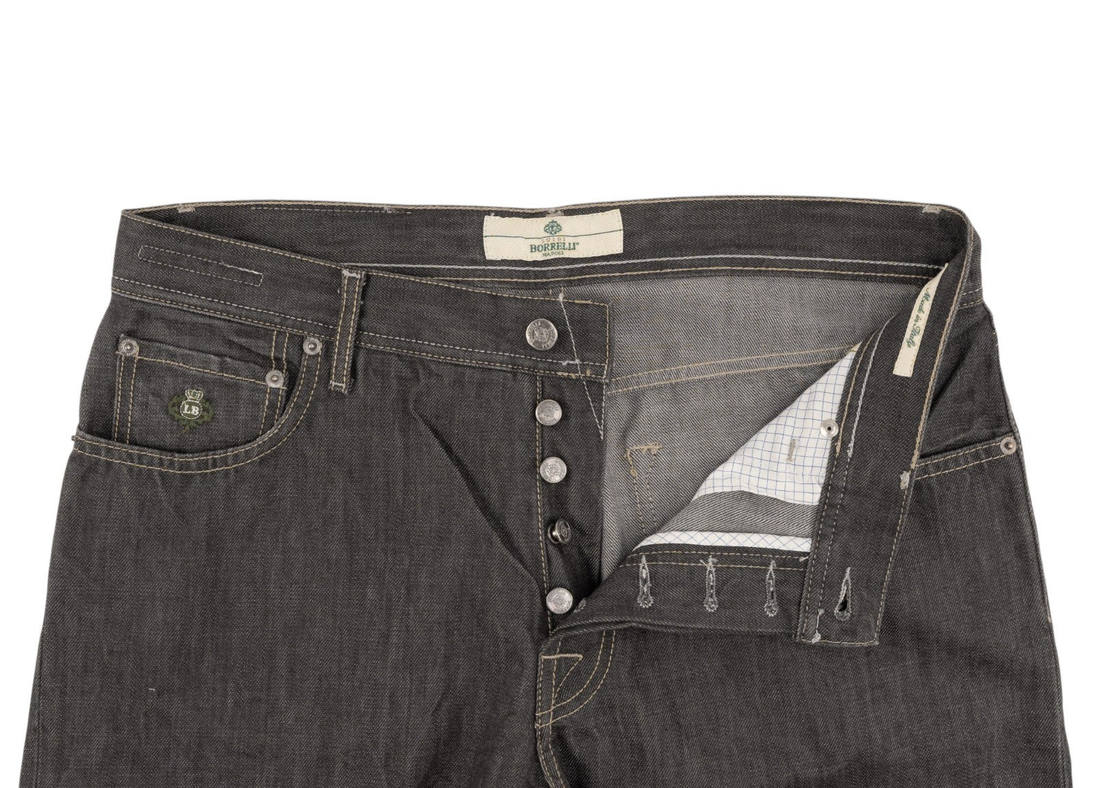 415$ LUIGI BORRELLI NAPOLI Gray Denim Jeans Pant Raw Cotton 36 US / 52 EU