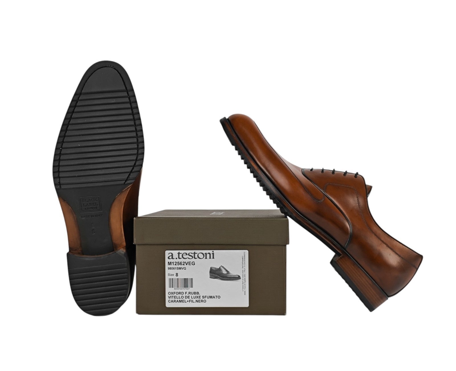 1100$ TESTONI Black Label Oxford Shoes Calf Caramel Shaded 8 UK / 9 US / 42 IT