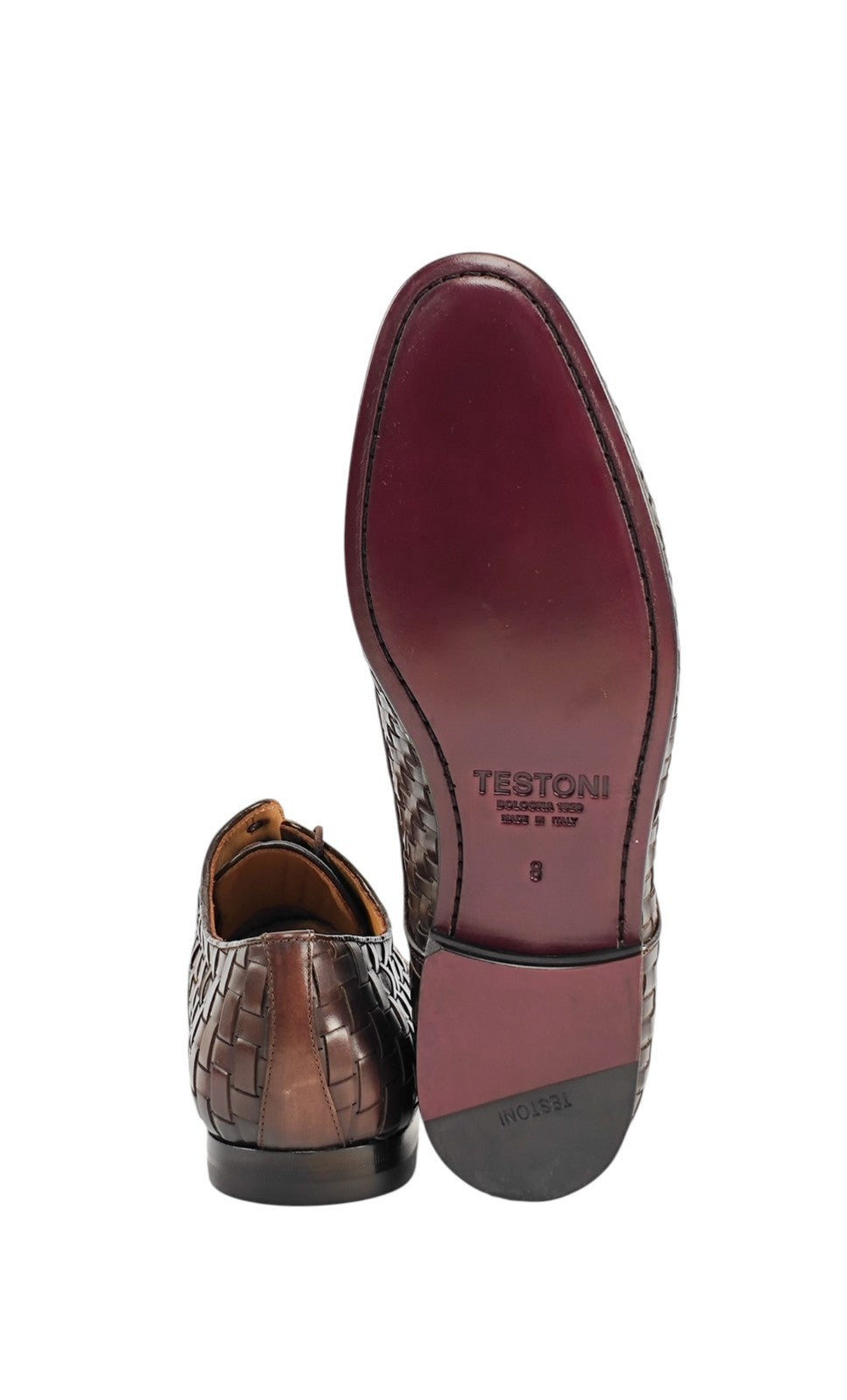 1050$ TESTONI "Tivoli" Derby Shoes Woven Antique Calf Brown 8 UK / 9 US / 42 IT