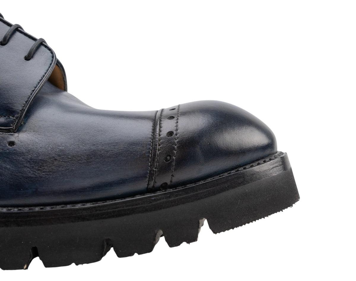 1200$ TESTONI "Udine" Derby Shoes P.Rapid Top Calf Navy 8 UK / 9 US / 42 IT