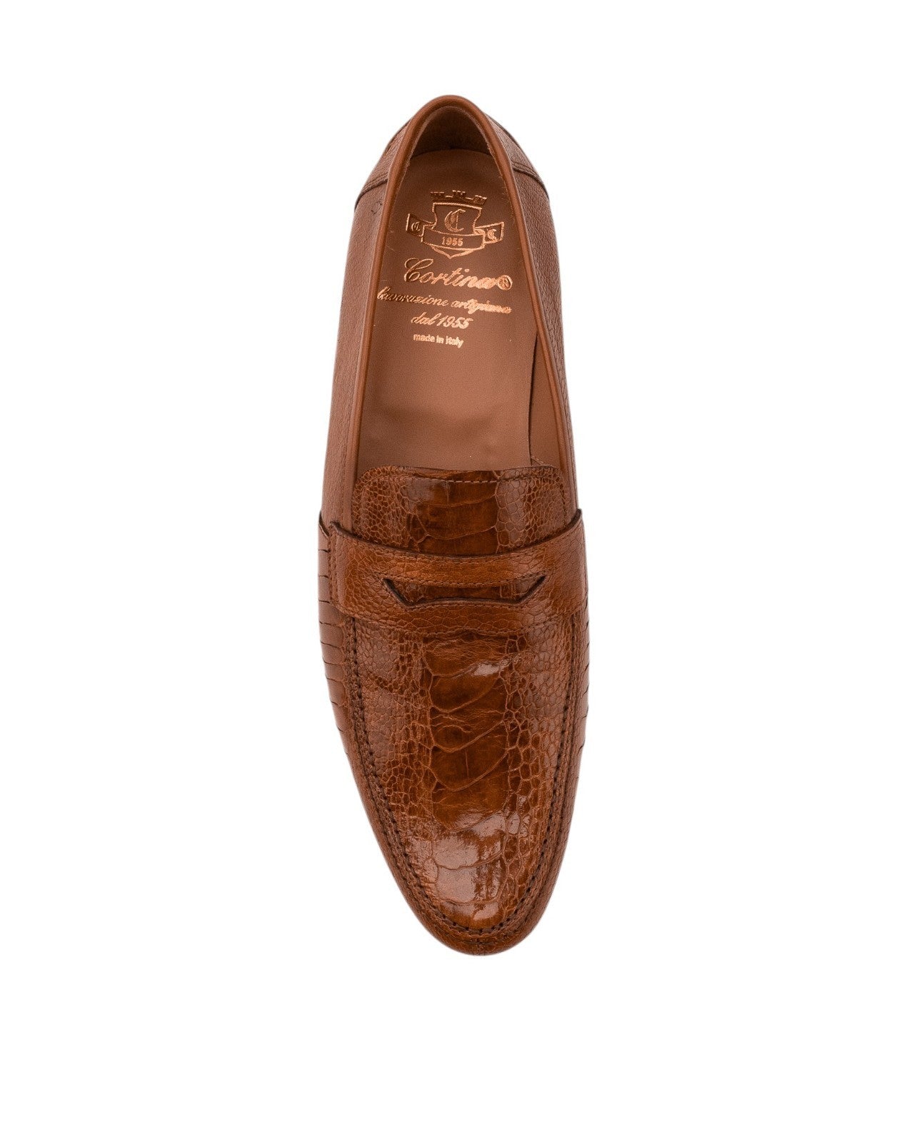 CORTINA Penny Loafers Shoes Cognac 100% Ostrich Leather 9 UK / 10 US / 43 IT