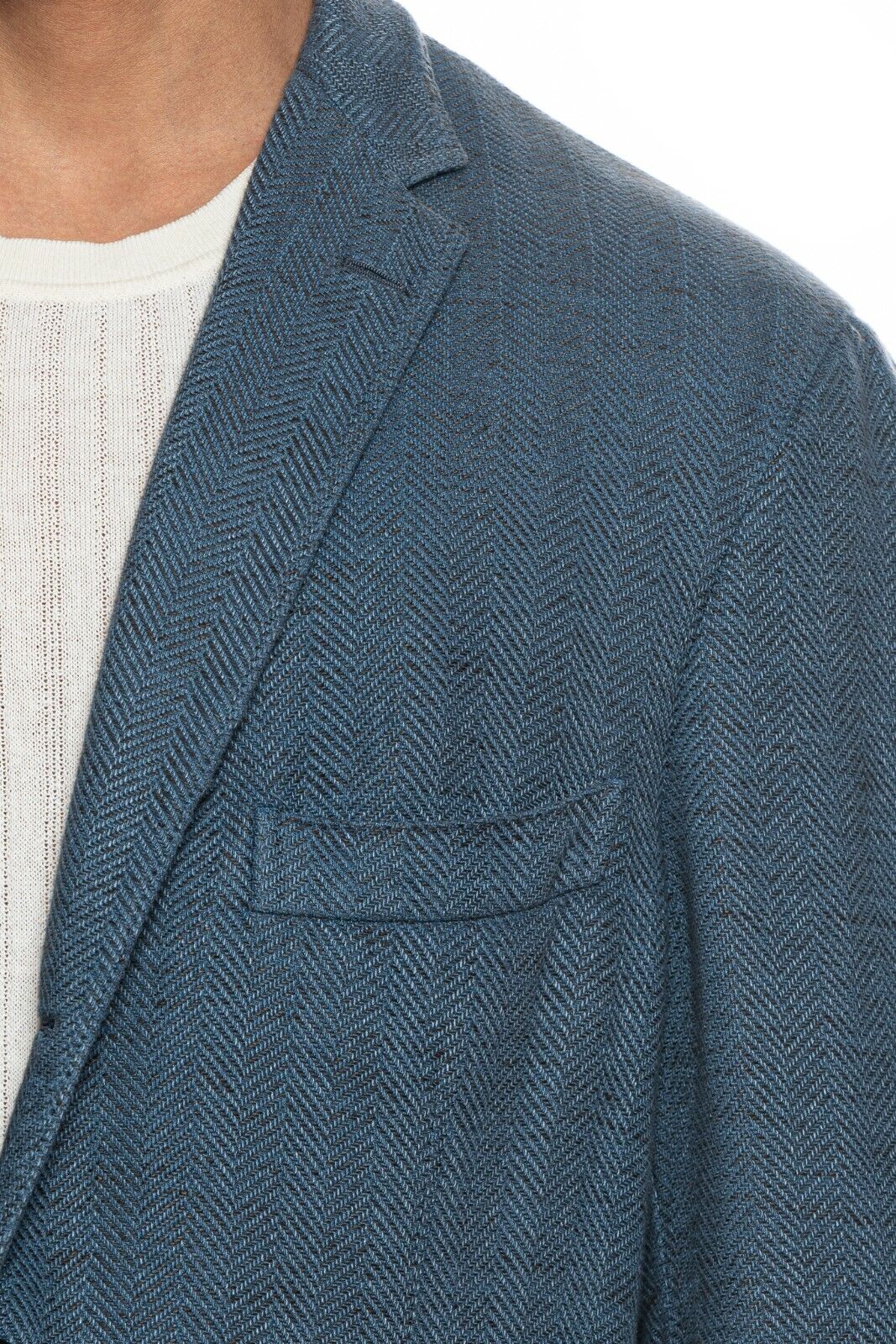 1450$ BELVEST Blue Denim Herringbone Jacket Washed Linen Cotton 46 US / 56 EU 7R