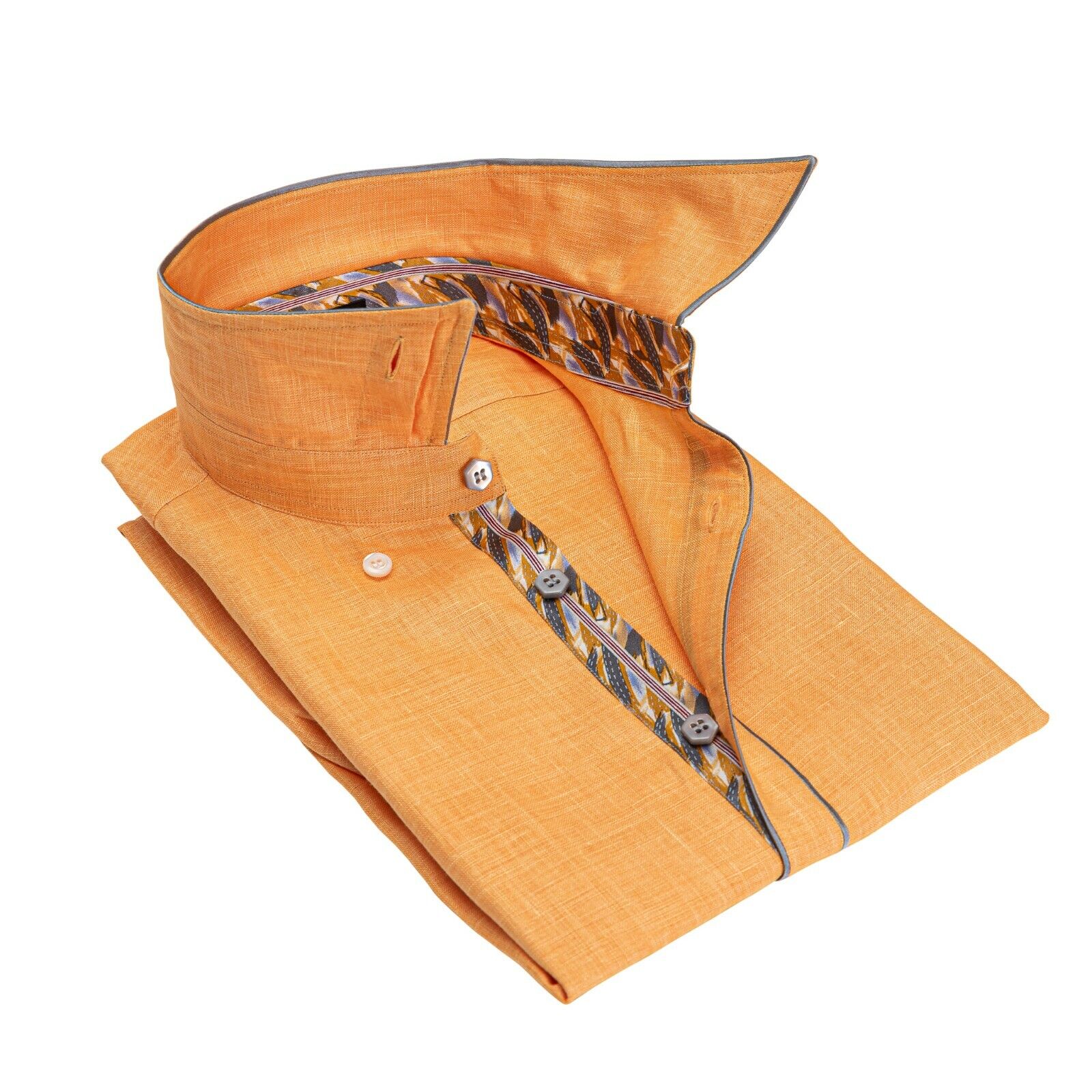 ITALIAN LUXURY 950$ GERLIN Shirt Short Sleeve Orange Linen + Silk