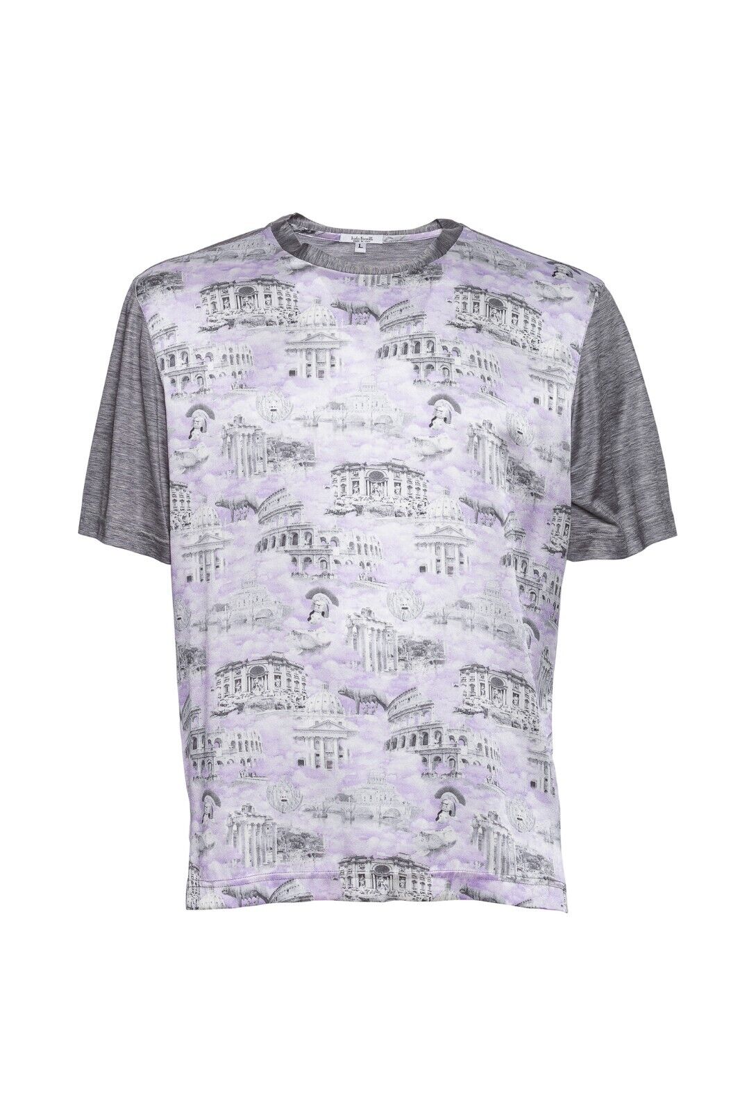 750$ ITALO FERRETTI T-Shirt Gray / Lilac "ROME" 100% Silk COMO STRETCH ZILLI