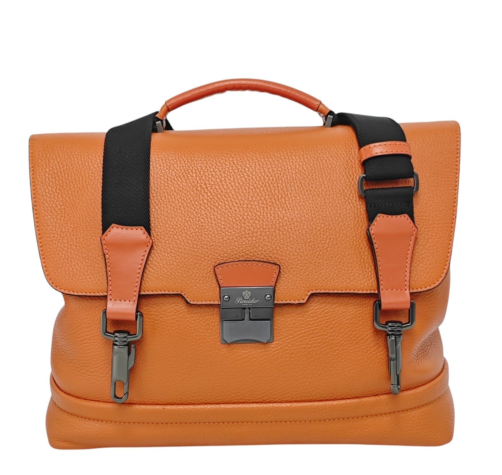 1640$ PINEIDER FIRENZE Doctor Briefcase Orange Bottolato Grain Calf Leather