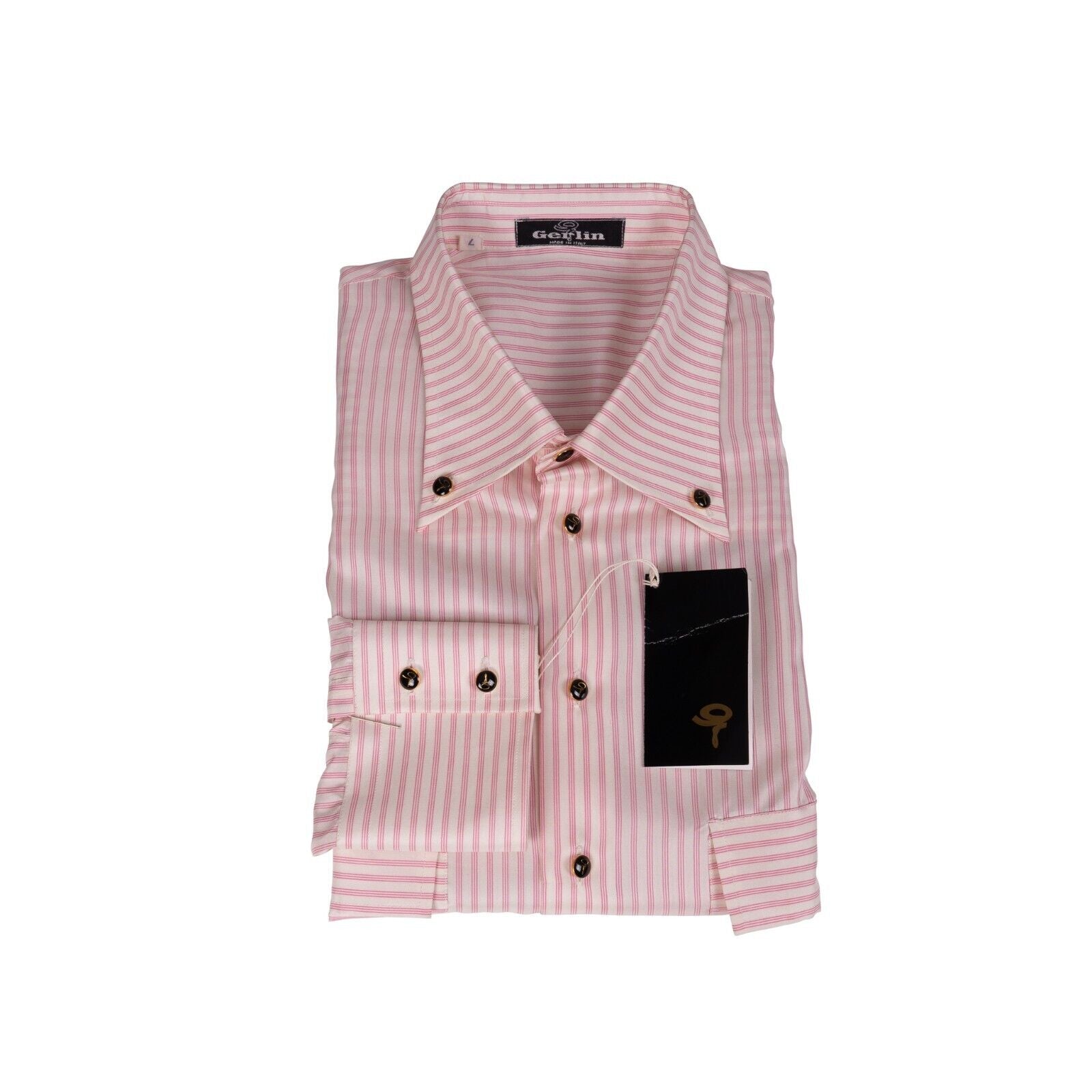 1400$ LUXURY GERLIN Shirt Pink Striped 100% Satin Silk 16-41 ZILLI