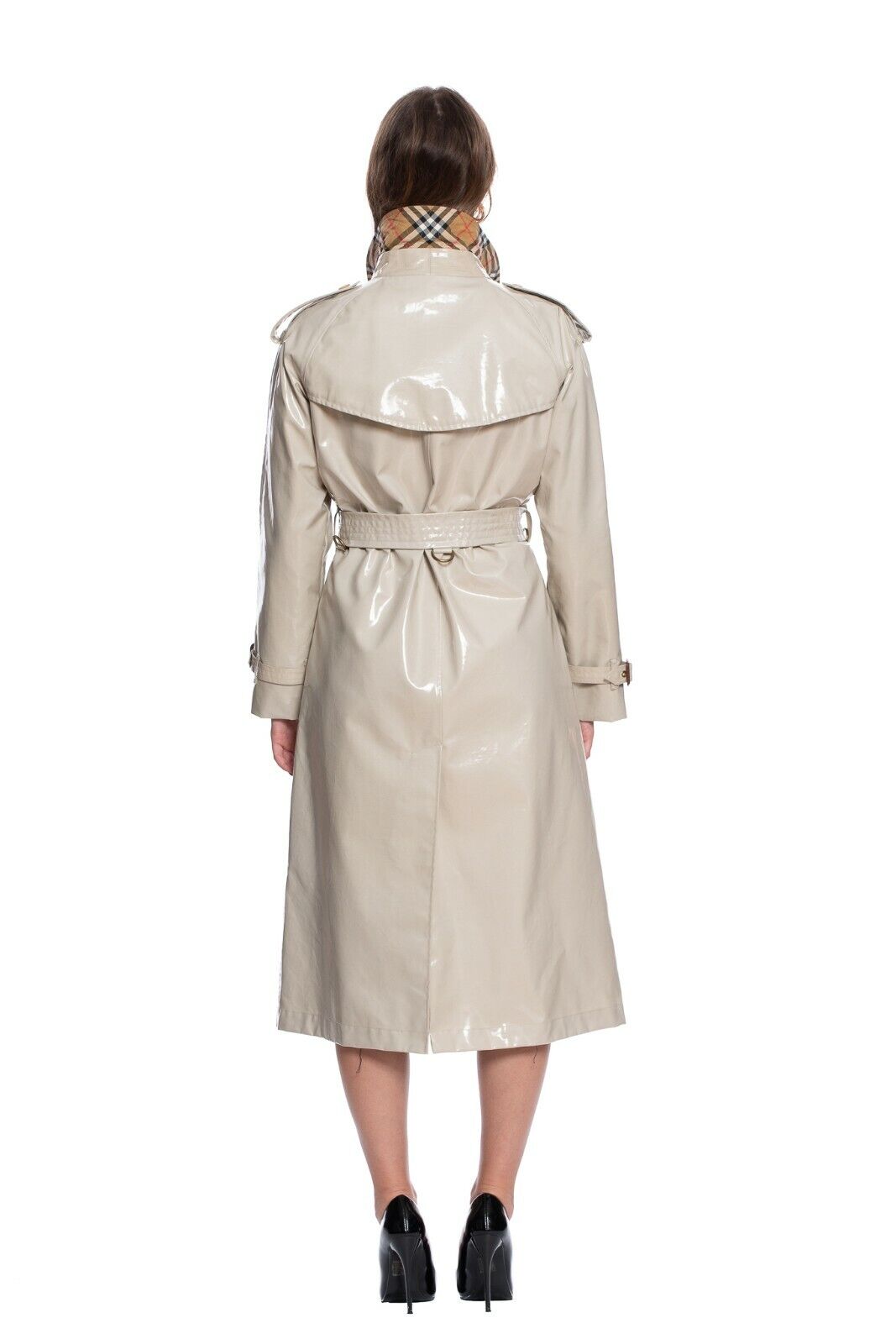 $2350 BURBERRY EASTHEATH Trench Coat Coated Cotton Check Laminated Stone