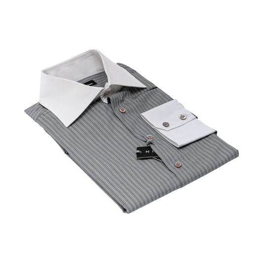 690$ LUXURY GERLIN Shirt Striped Grey ALUMO Cotton 16 - 41 5R BIJAN
