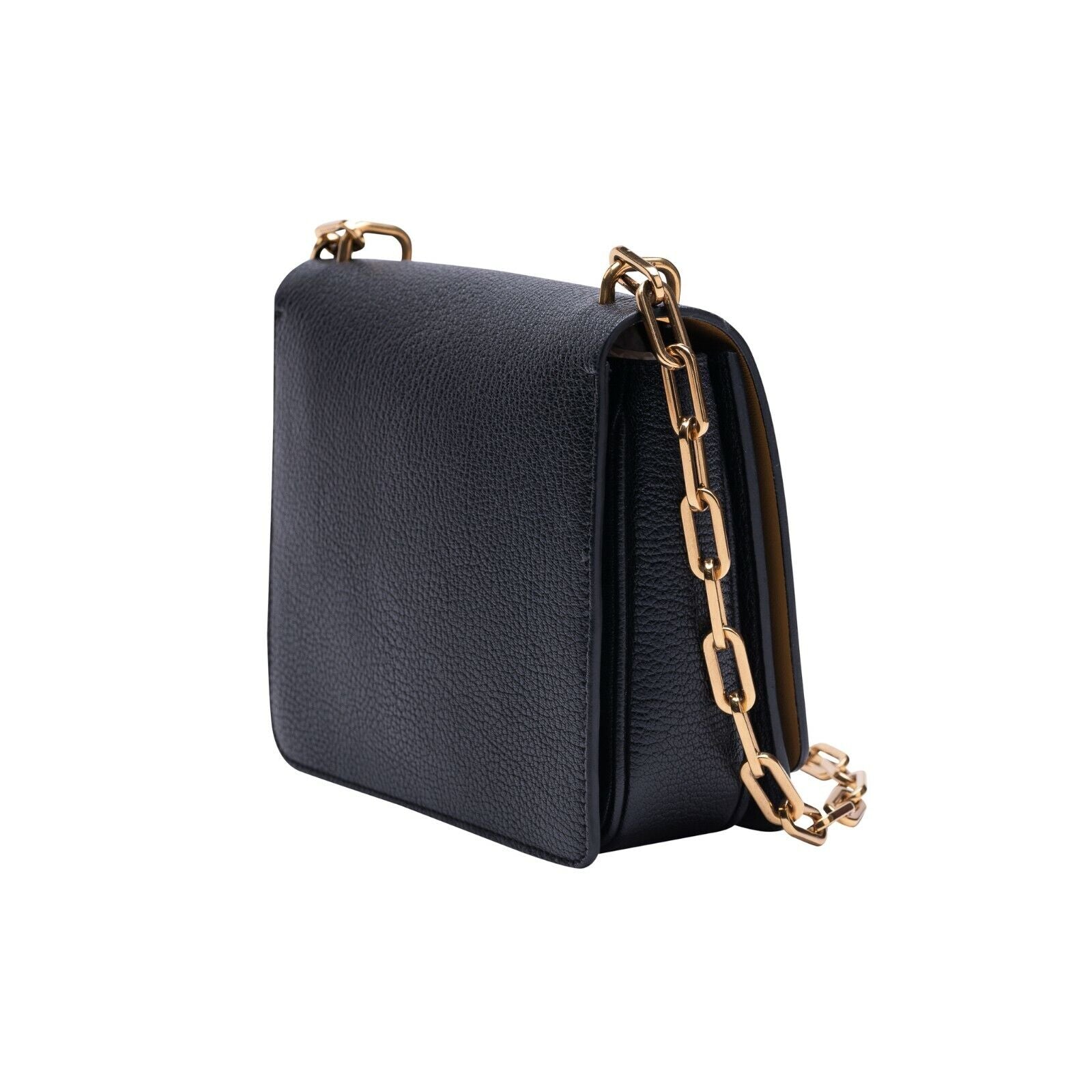 $1690 BURBERRY D-Ring Small Bag Chain Strap Goat Leather Black