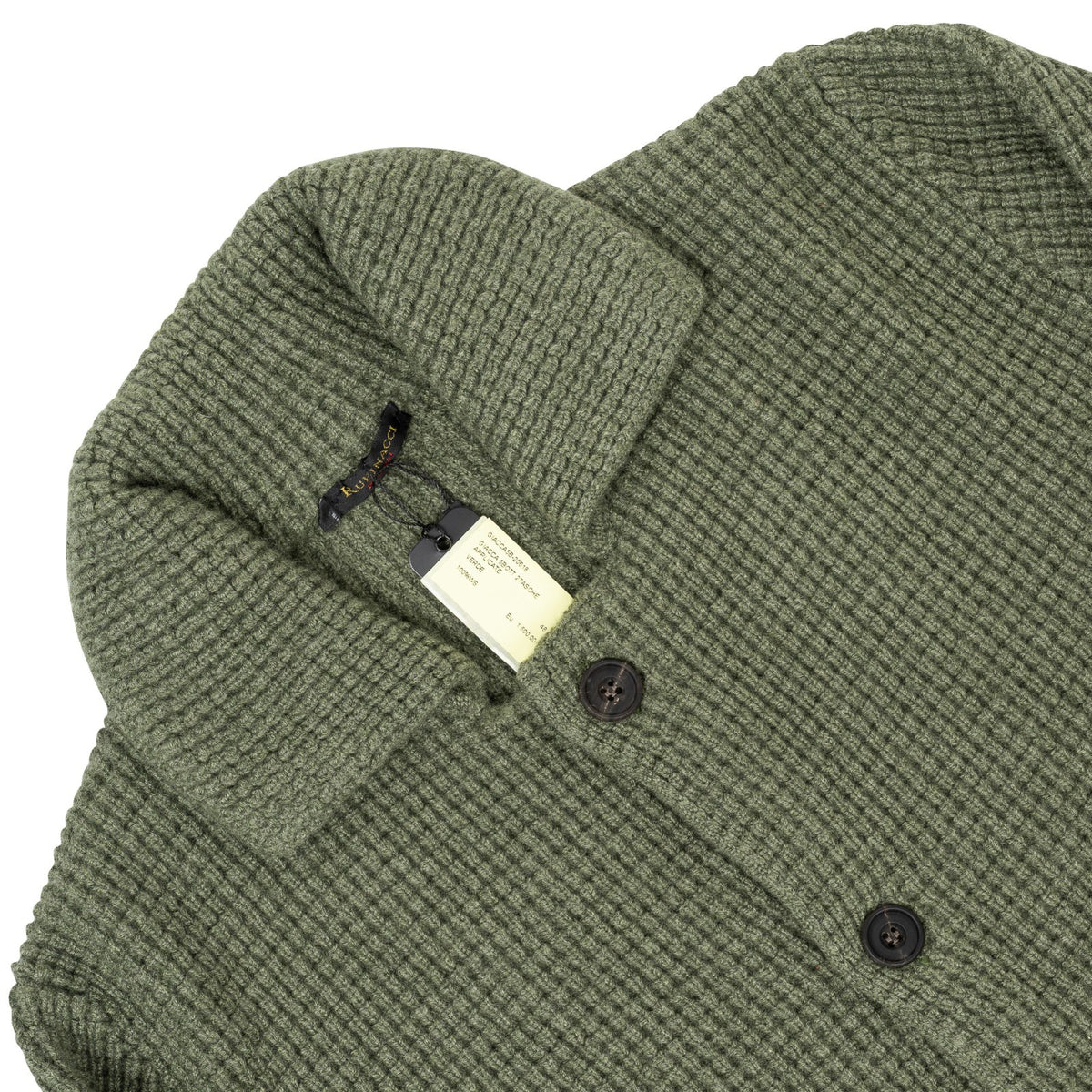 $1750 RUBINACCI NAPOLI Cardigan Jacket 100% Ribbed Cashmere Green