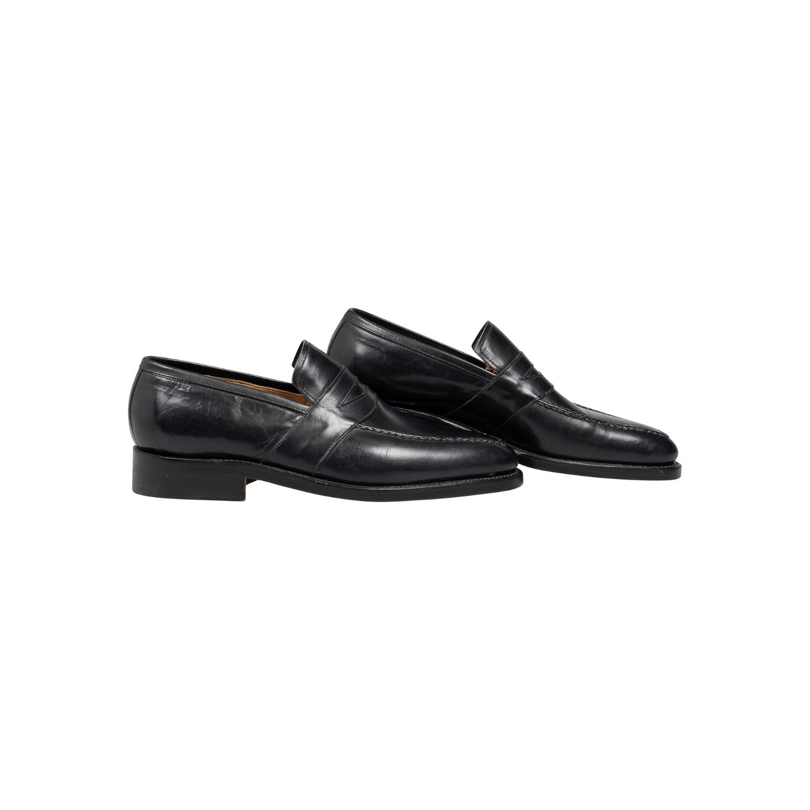 1300$ RUBINACCI Black Leather Penny Loafers Shoes Goodyear Handmade in Italy