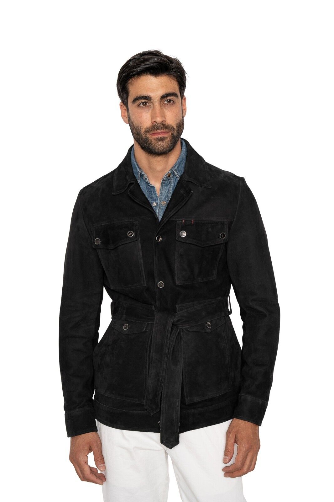 6800$ ISAIA NAPOLI Black Belted Field Jacket Coat 100% Lambskin 38 US / 48 EU