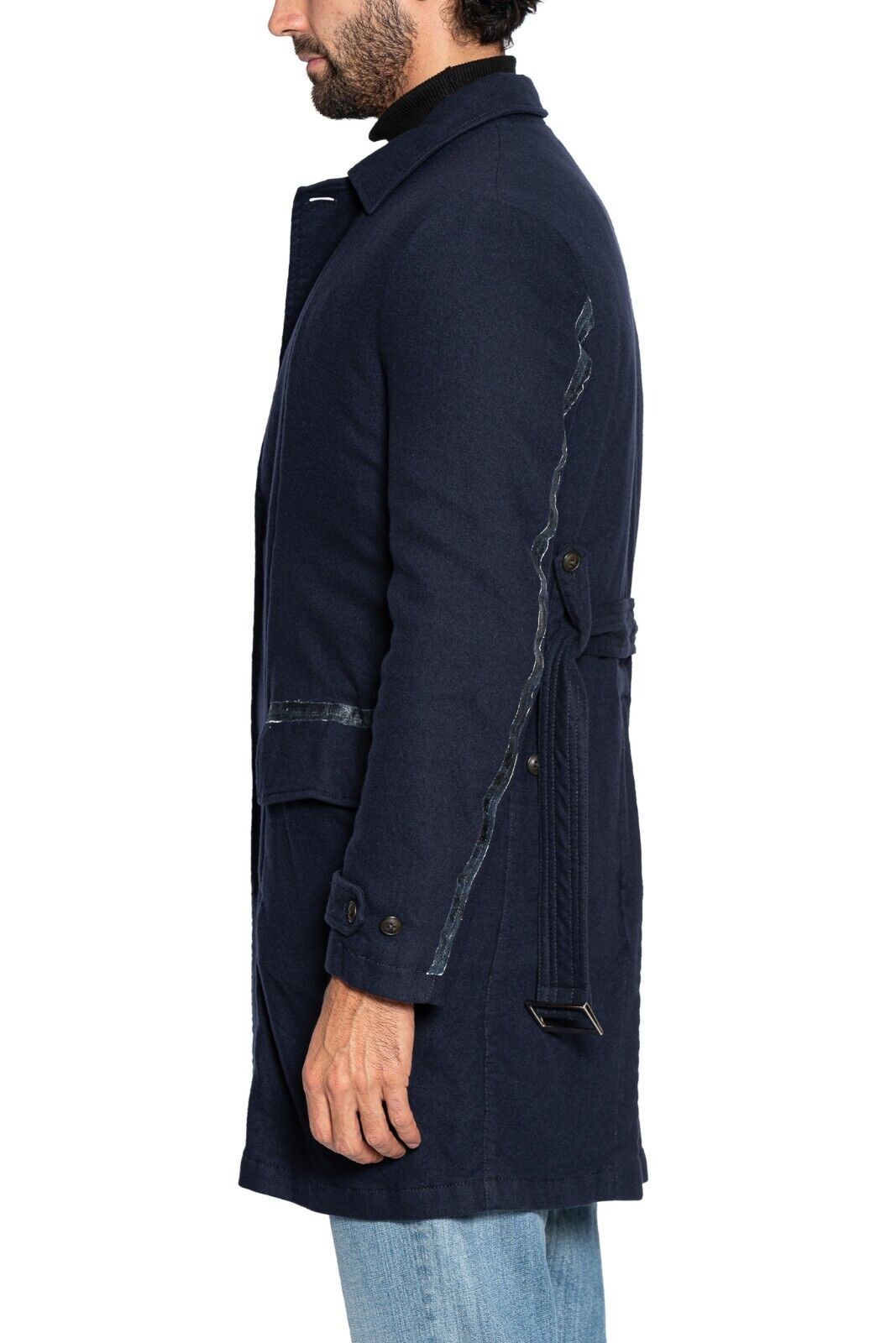 $980 MI.DA TOKYO-FIRENZE Trench Coat Cashmere Blu Filled in Cashmere 38 US 48 EU
