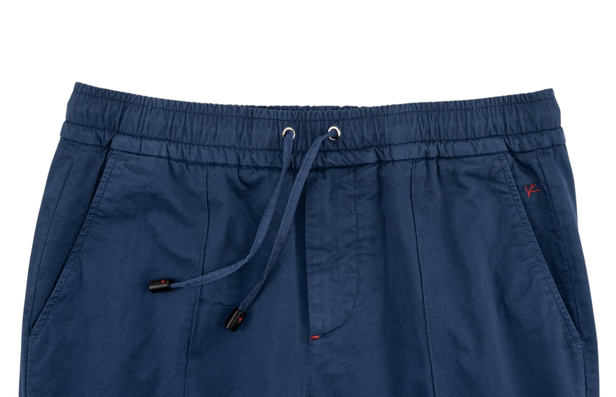 1150$ ISAIA NAPOLI Blue Drawstring Pant Slim Tapered Fit Cotton 32 US / 48 EU