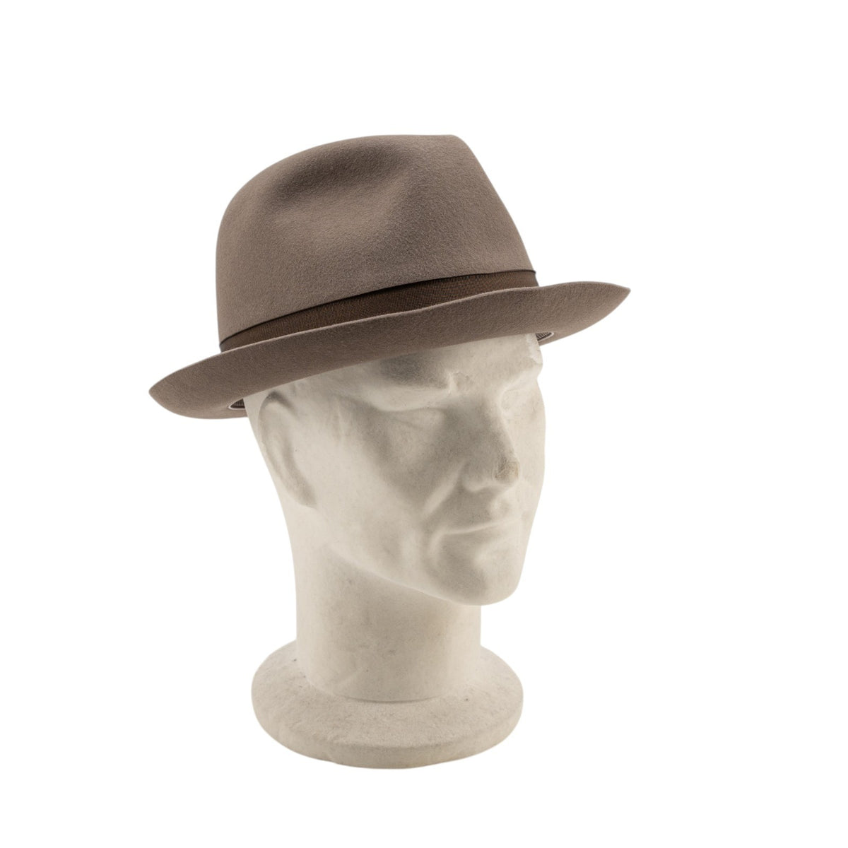$475 BORSALINO Fedora Hat Taupe Alessandria Felt + Leather - Handmade in Italy