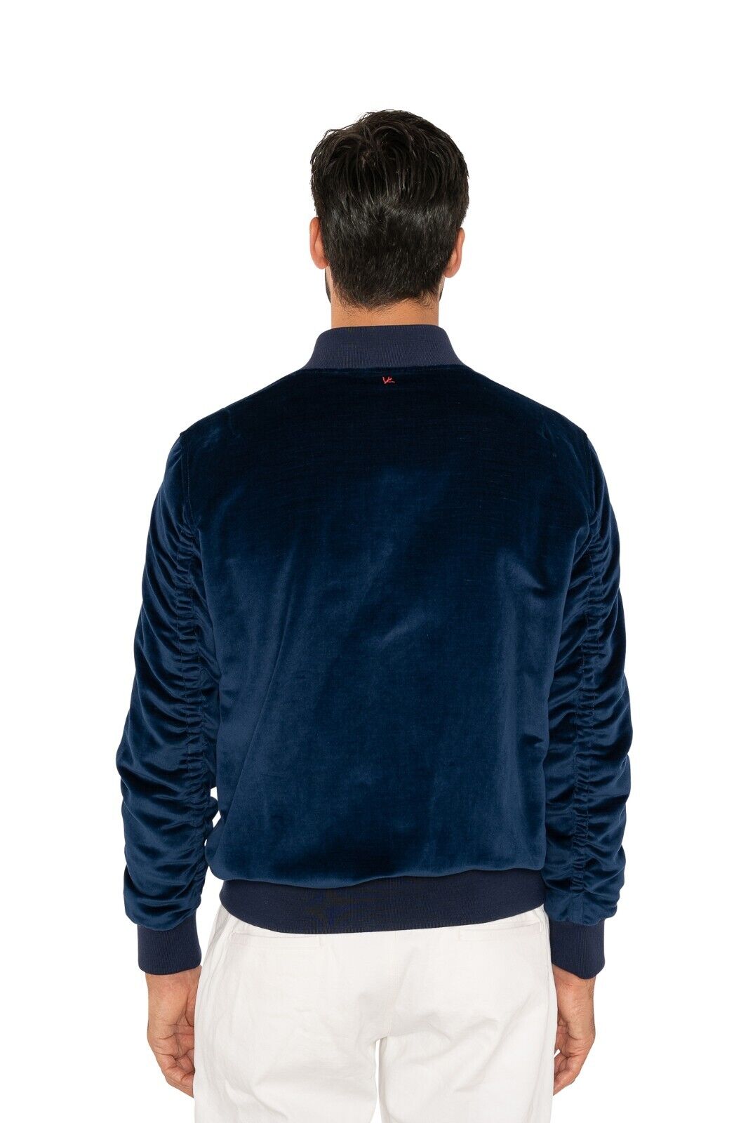 $3800 ISAIA NAPOLI Blue Bomber Jacket Velvet Cotton / Linen 40 US / 50 EU Slim
