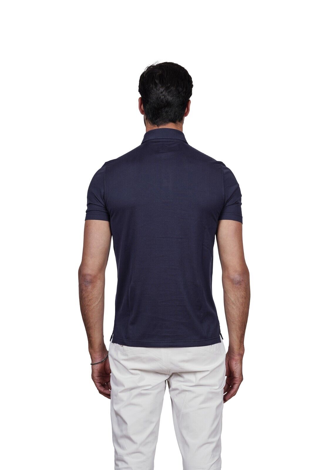 280$ Luxury FEDELI CASHMERE Knit Polo Giza Cotton Blue Navy 36 US / 46 EU