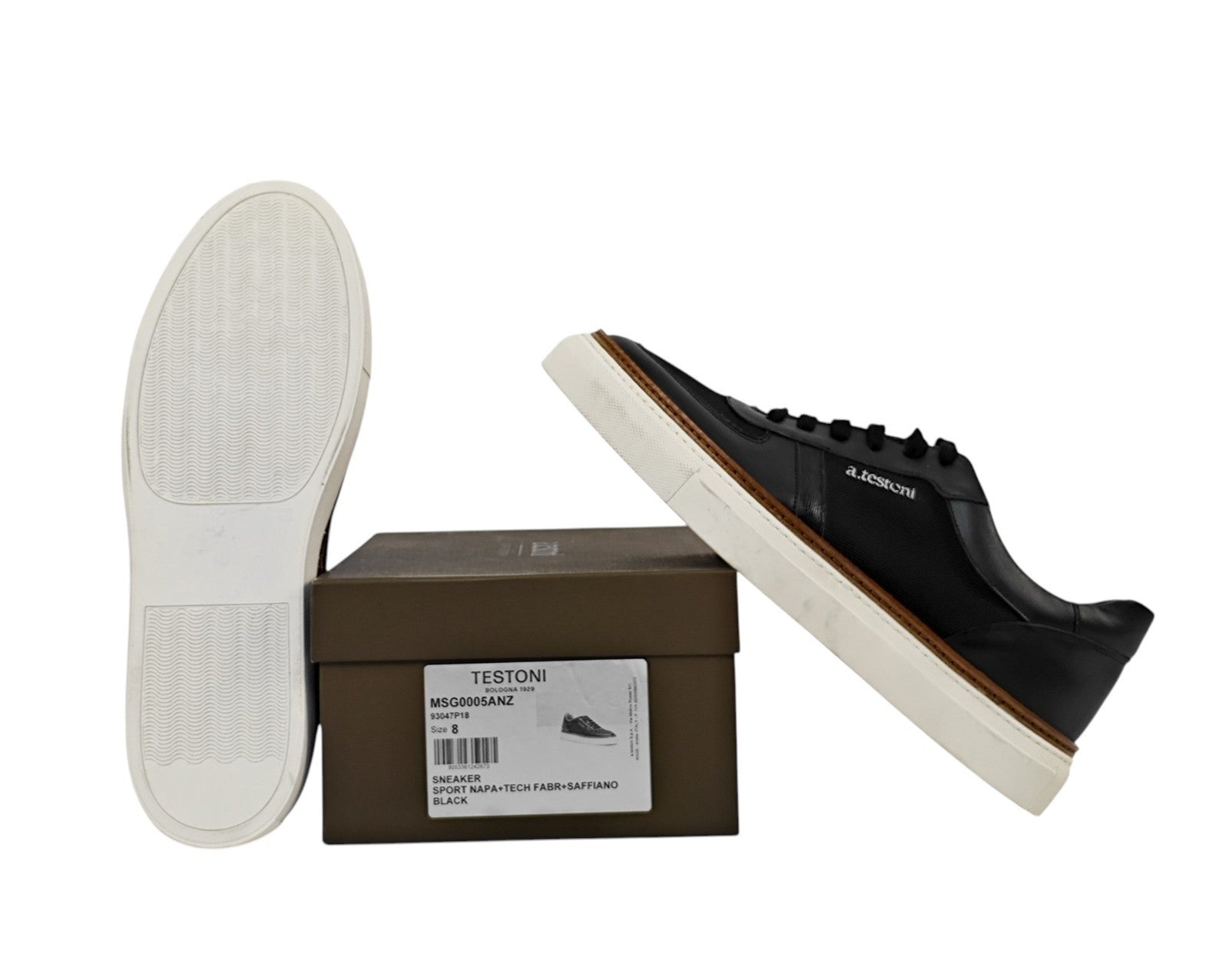 850$ TESTONI Black Calf Leather + Saffiano Sneakers Shoes 8 UK / 9 US / 42 IT