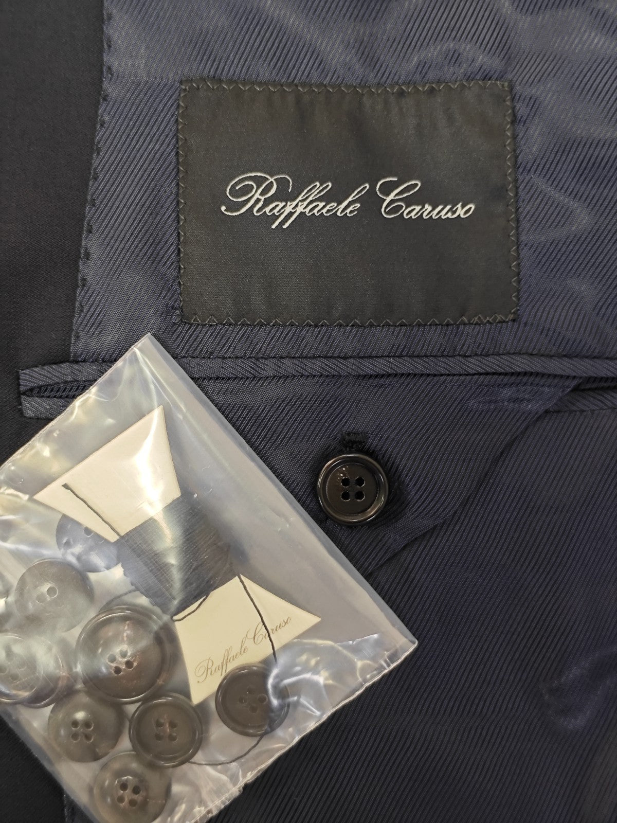 $2200 RAFFAELE CARUSO Blue Navy Peak Suit LORO PIANA Wool 130's 46 US / 56 EU